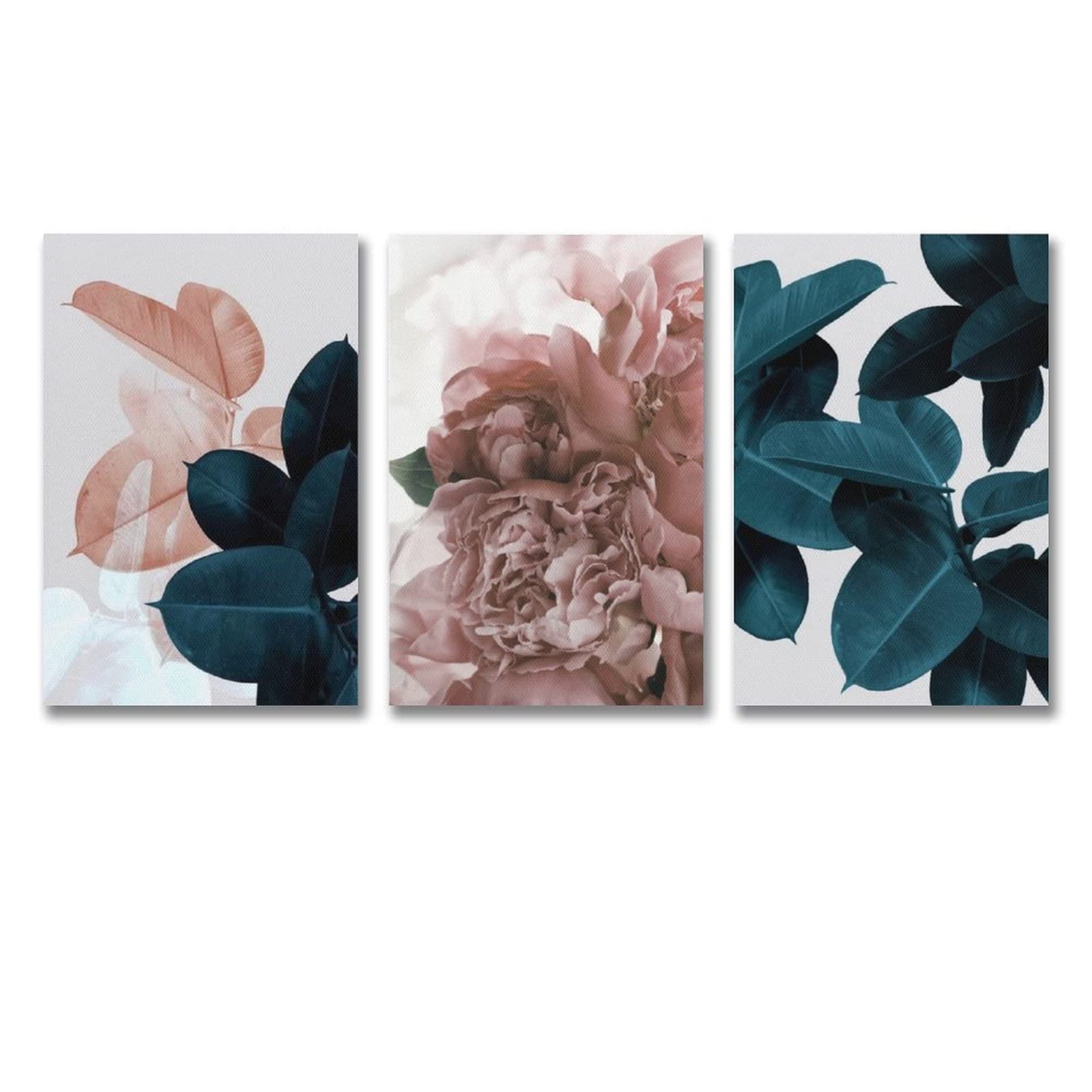 DOOPO Tropical Leaf & Pink Peony Canvas Wall Art Set - 3 Piece Modern Abstract Paintings for Living Room, Bedroom Decor | Nordic Style Home Wall Prints | Perfect for Housewarming Gifts & Interior Design