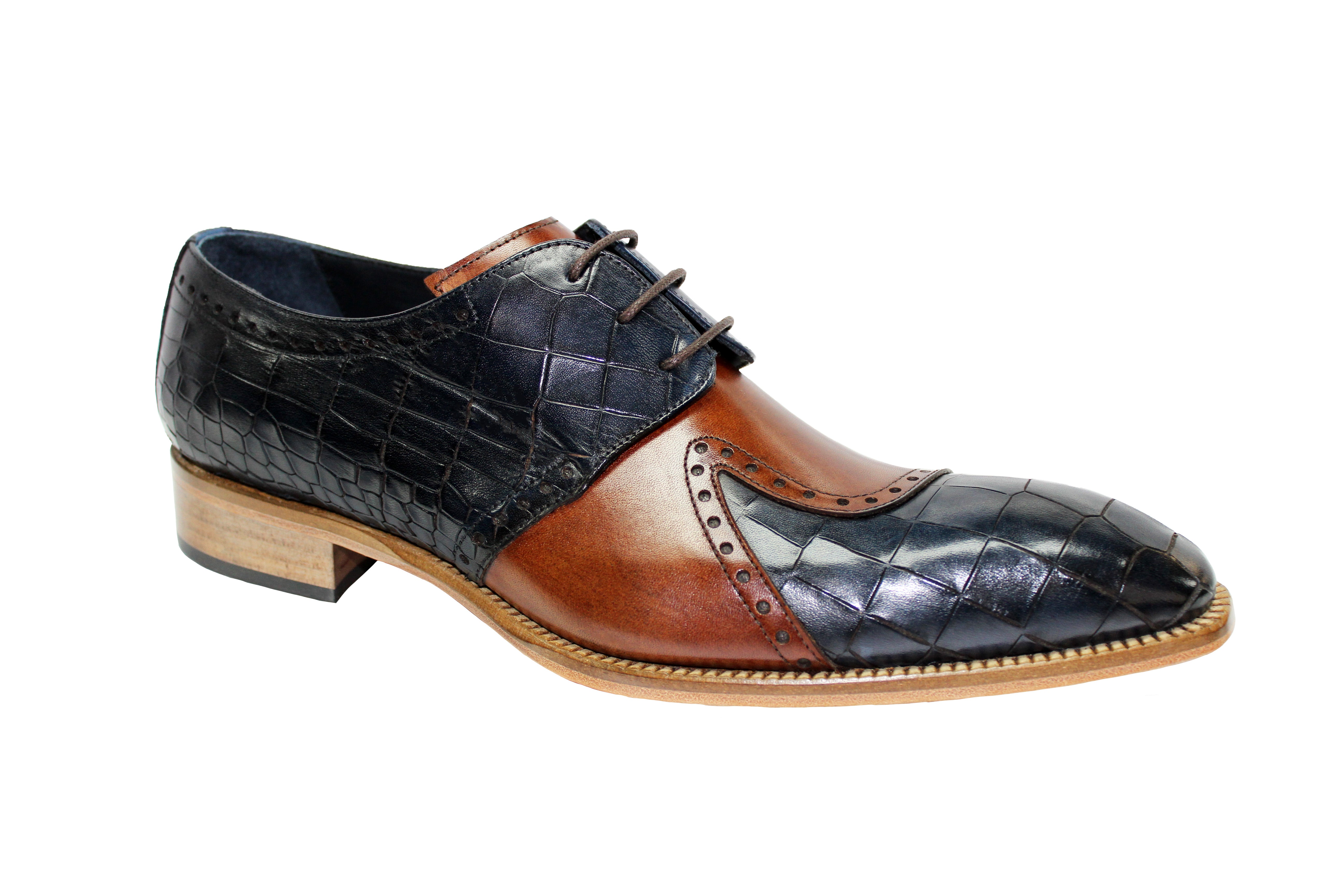 Duca Di Matiste Valentano Men's Dress Shoes in Navy & Brandy - Premium Leather Oxfords for Formal Wear & Business Attire