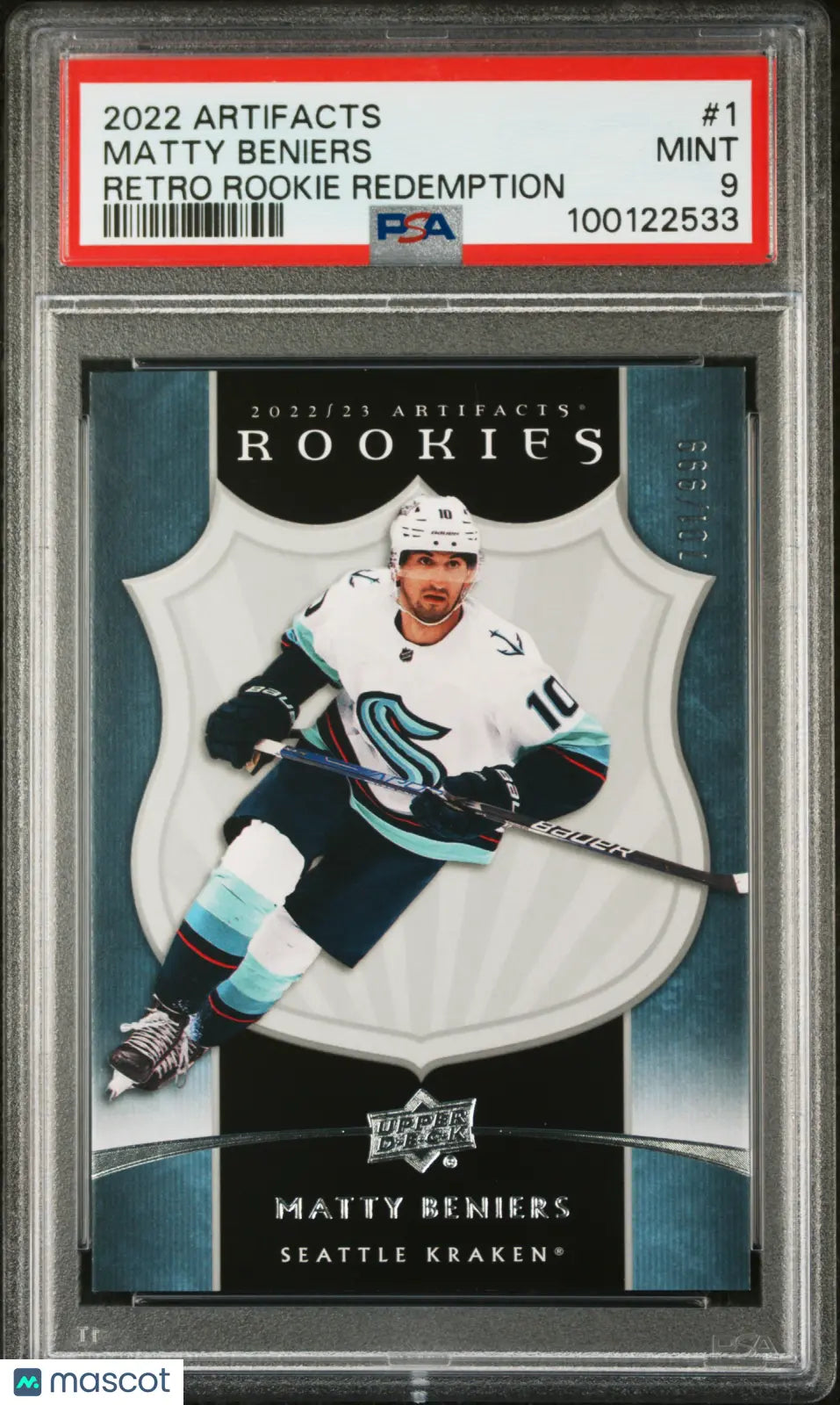 2022 Upper Deck Artifacts Matty Beniers Retro Rookie Redemption Card PSA 9 Mint Condition /999 - Perfect for Hockey Collectors, Sports Memorabilia Enthusiasts & NHL Fans