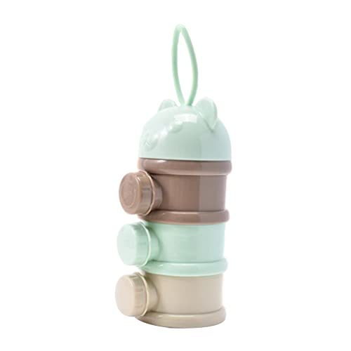 Stackable 3-Layer Bear-Shaped Milk Powder Dispenser with Lanyard - Portable Baby Formula Storage Container for Travel, Daycare & On-the-Go Feeding (Green)