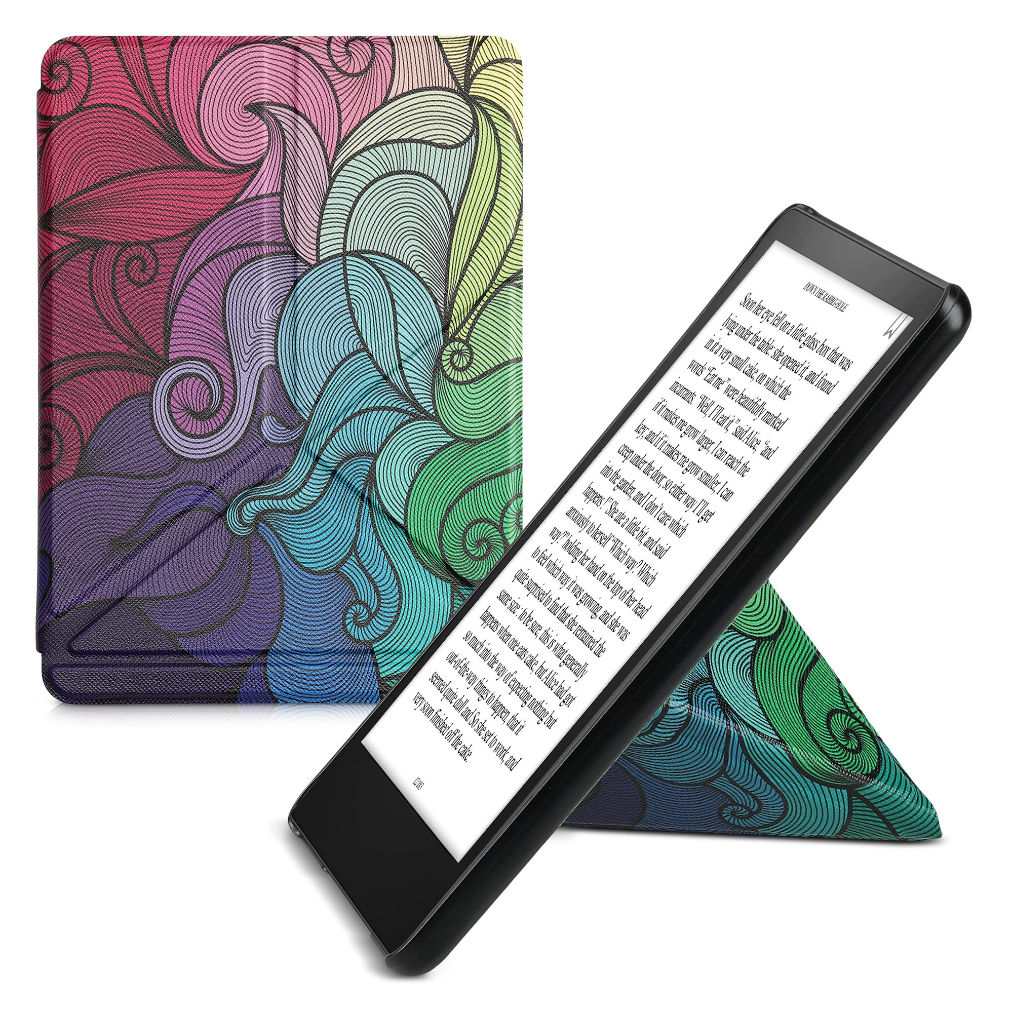 kwmobile Origami Case for Amazon Kindle Paperwhite 11th Gen (2021) - Slim PU Leather Cover with Stand - Dark Pink/Blue/Green - Perfect for Reading, Travel & Work