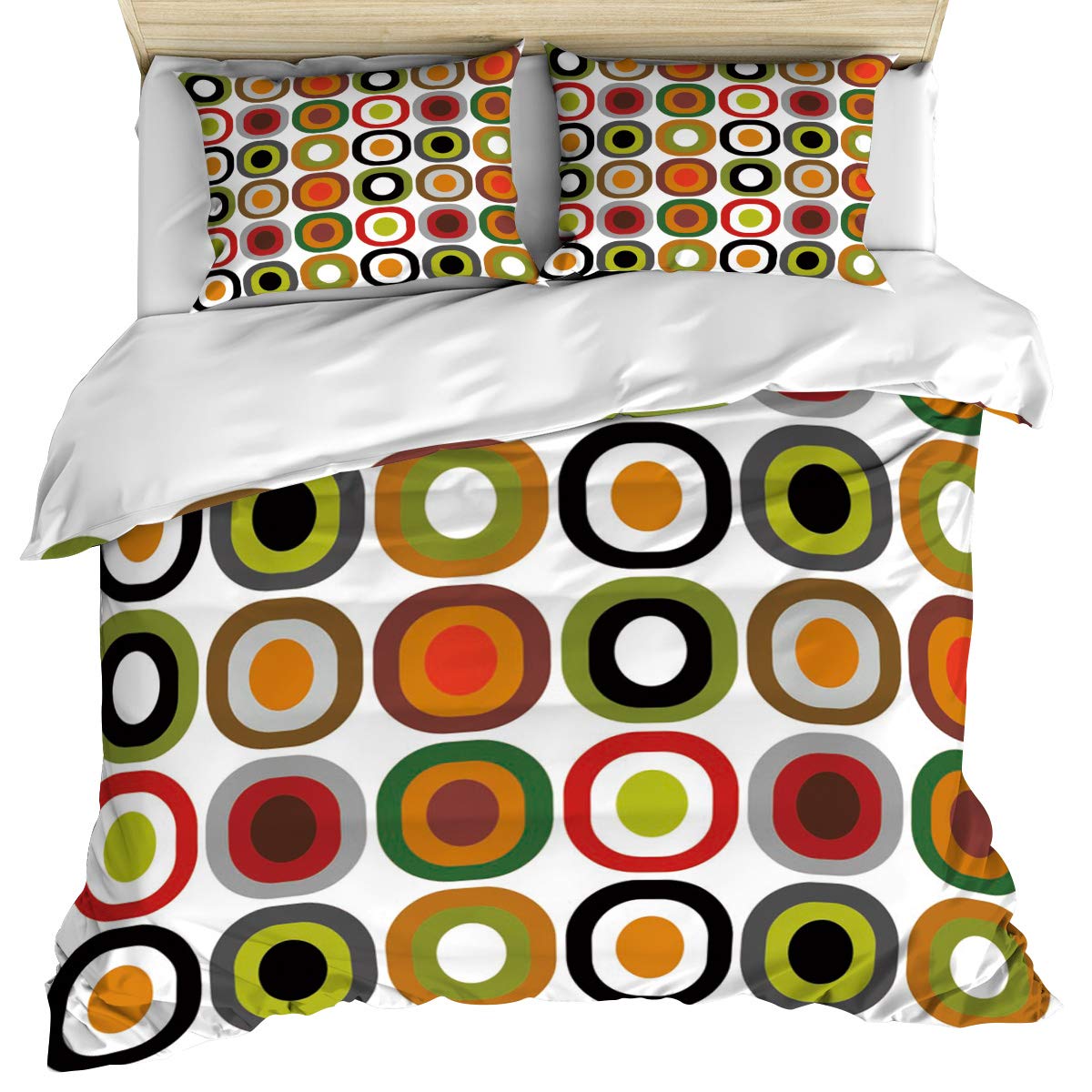 Mid Century Modern Duvet Cover Set 3-Piece Full Size - Geometric Pattern Ultra Soft Breathable Bedding with Corner Ties & Zipper Closure (1 Duvet Cover + 2 Pillow Shams) - Washed Cotton - Perfect for Boho Chic Bedrooms & Contemporary Home Decor