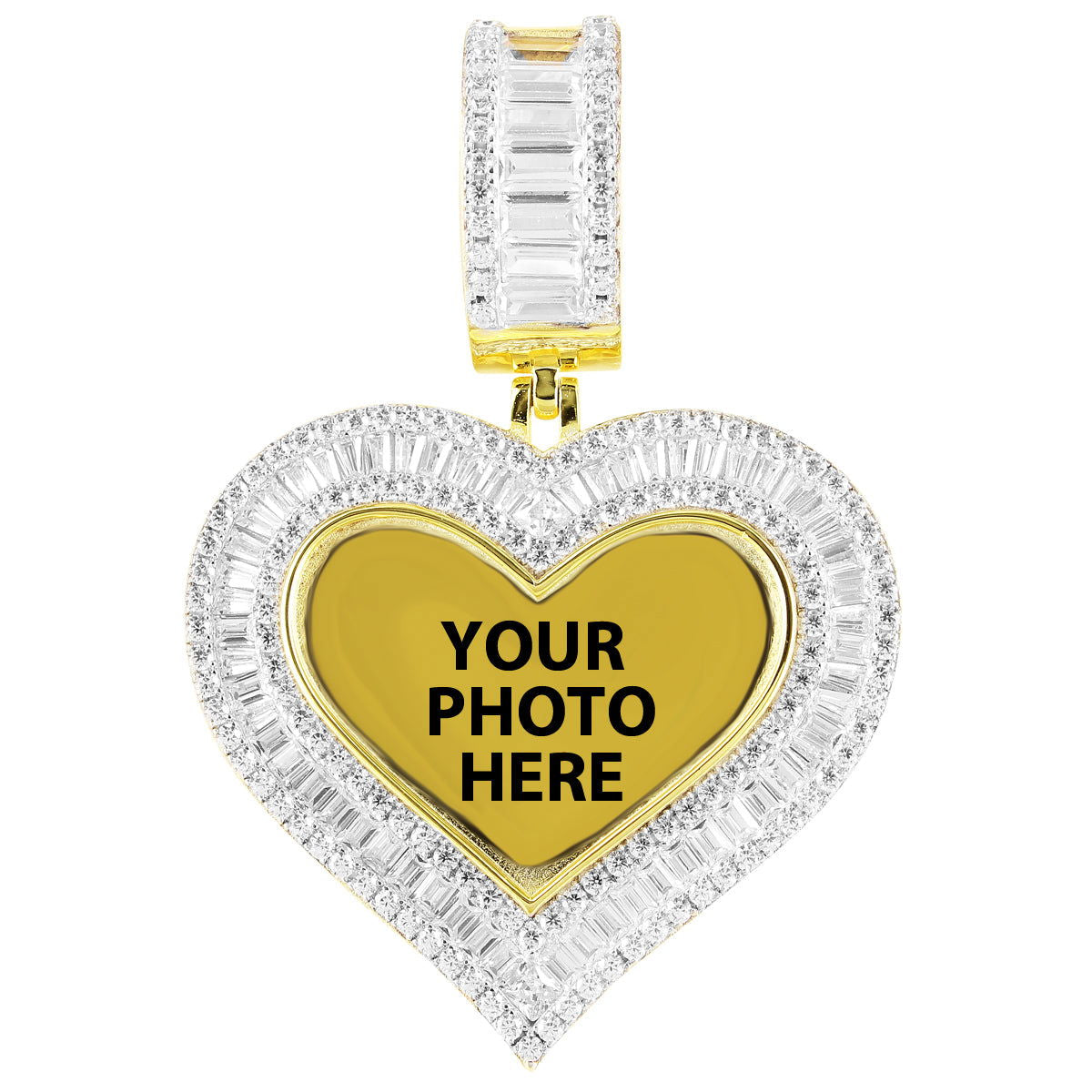 Baguette Heart Picture Pendant Necklace - Icy Photo Memory Silver Chain for Women - Perfect Gift for Valentine's Day, Anniversary & Special Occasions