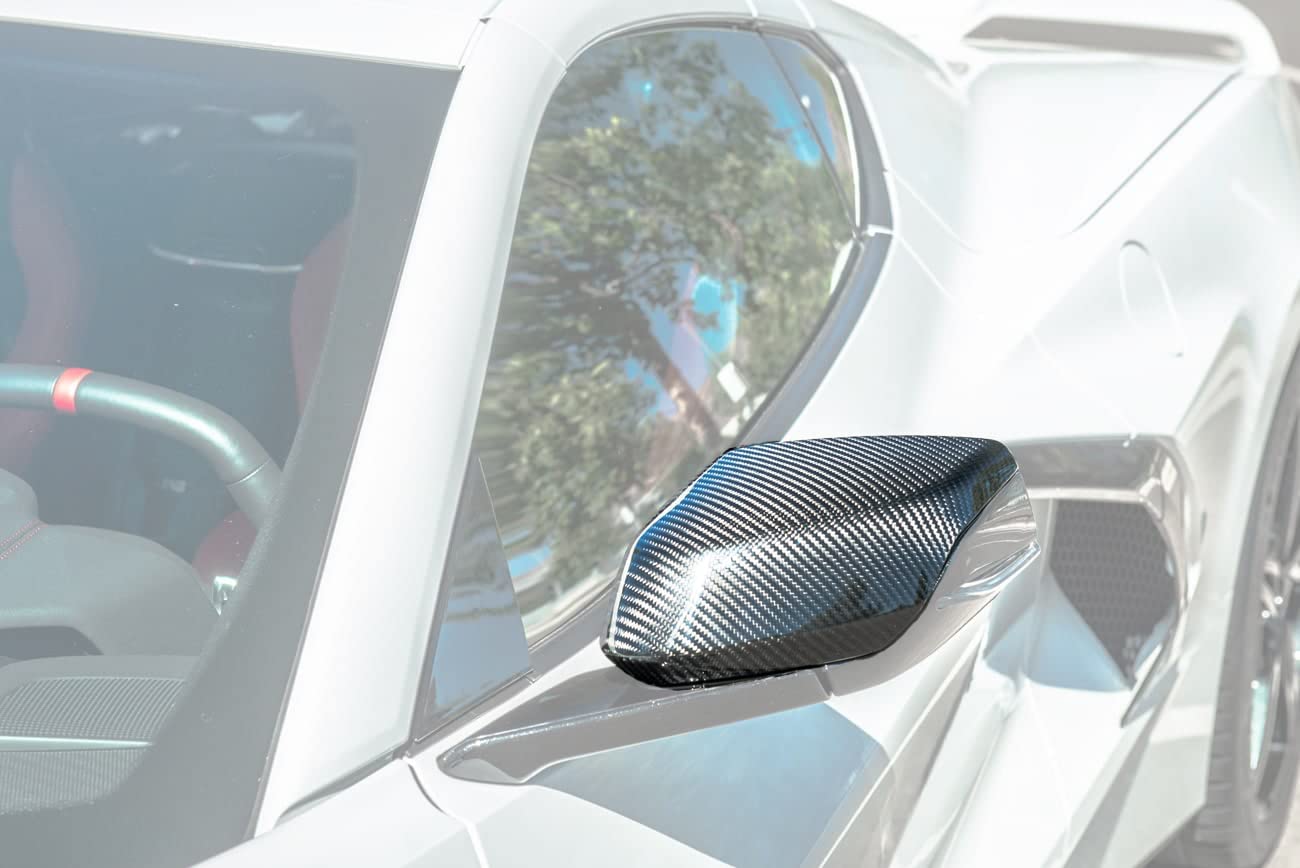 2020-Present Corvette C8 GM Factory Style Carbon Fiber Mirror Cover Trim Pair - Replacement Side Mirror Covers for Enhanced Style & Protection - Perfect for Car Enthusiasts & Custom Upgrades