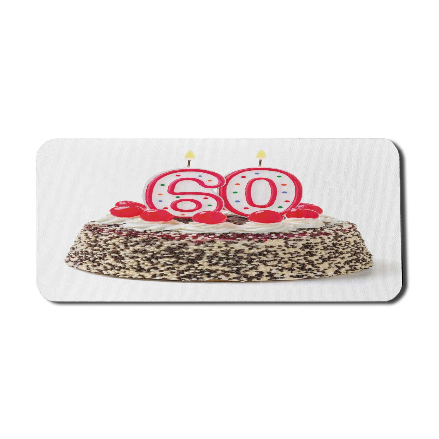 Ambesonne 60th Birthday Mouse Pad - Happy Party Cake with Candles, Cherries & Sprinkles - Non-Slip Rubber Gaming Mousepad (35