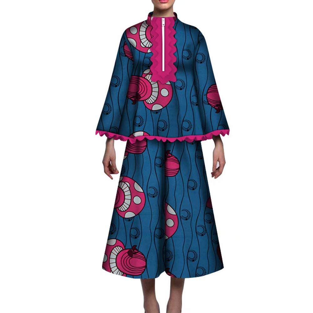 Women's 2-Piece African Wax Print Outfit - Long Sleeve Crop Top & Wide Leg Pants Casual Set | Summer Fashion, Beach Wear, Street Style