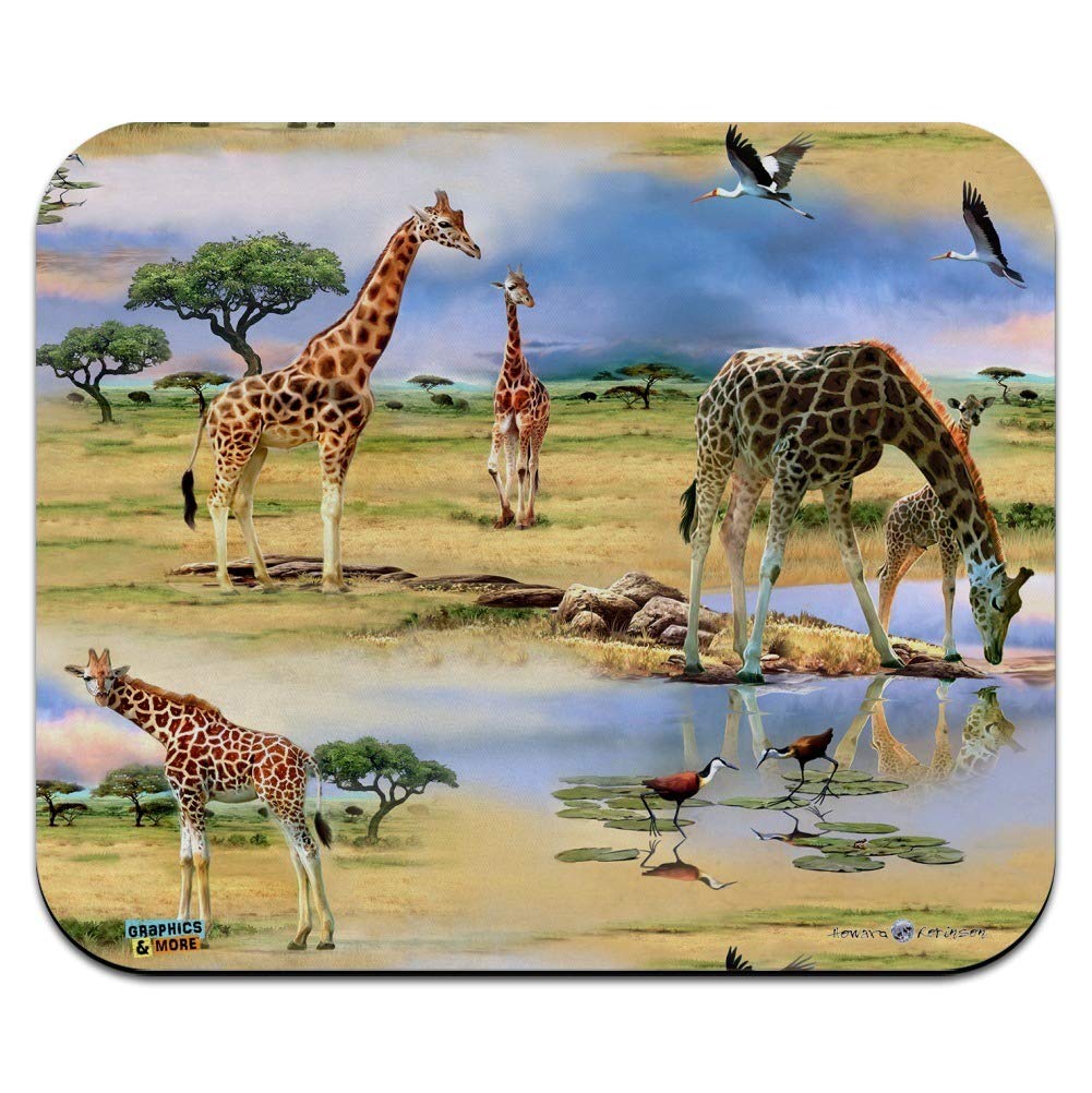 Giraffe Family African Animals Pattern Low Profile Thin Mouse Pad - Non-Slip Gaming & Office Desk Mat for PC, Laptop, Computer Workstation - Perfect for Home, Office, and Gaming Setup