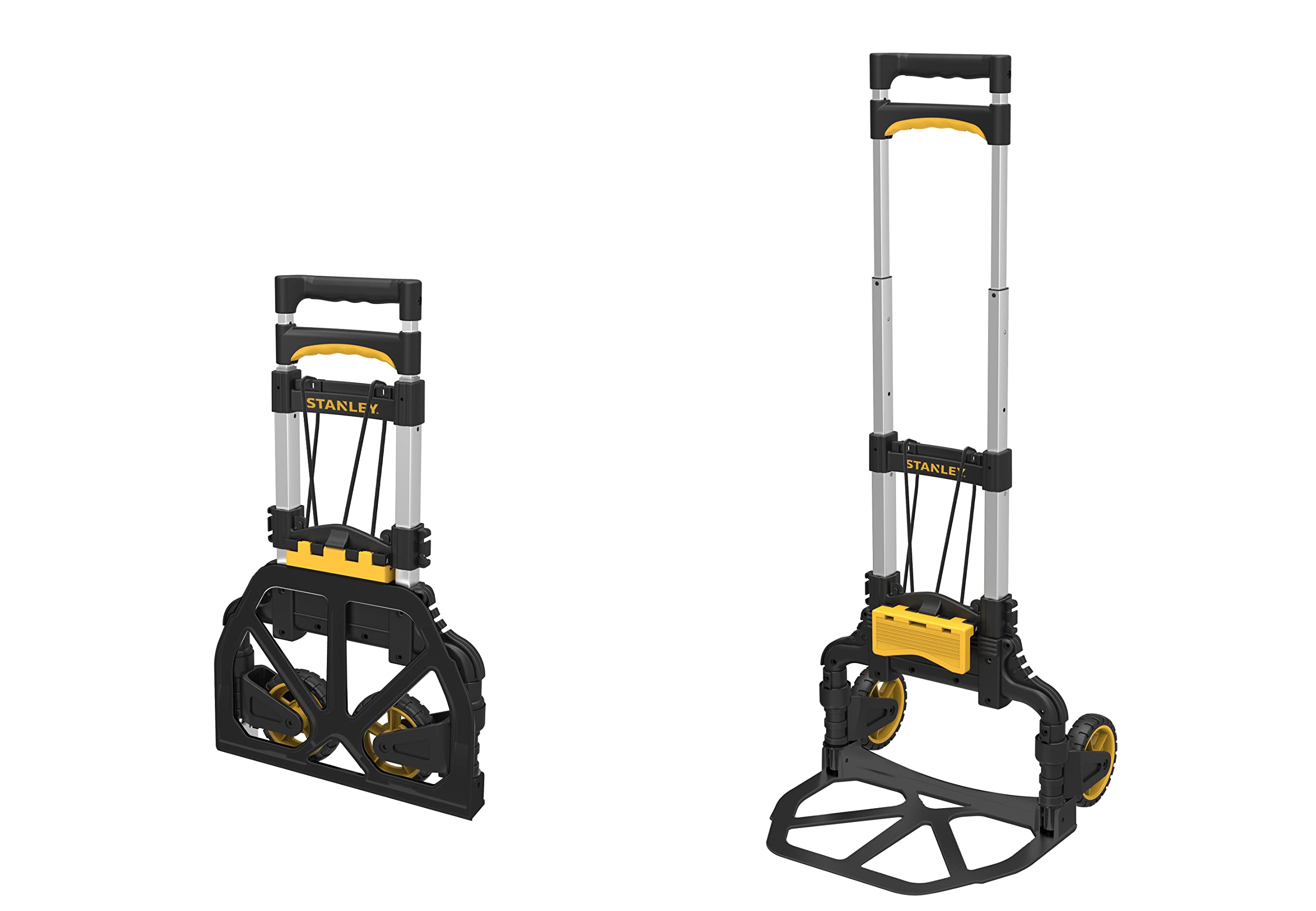 Stanley SXWTD-FT501 60KG Capacity Folding Hand Truck with Removable Basket - Heavy Duty Utility Cart for Moving, Warehouse, and Home Use - Silver