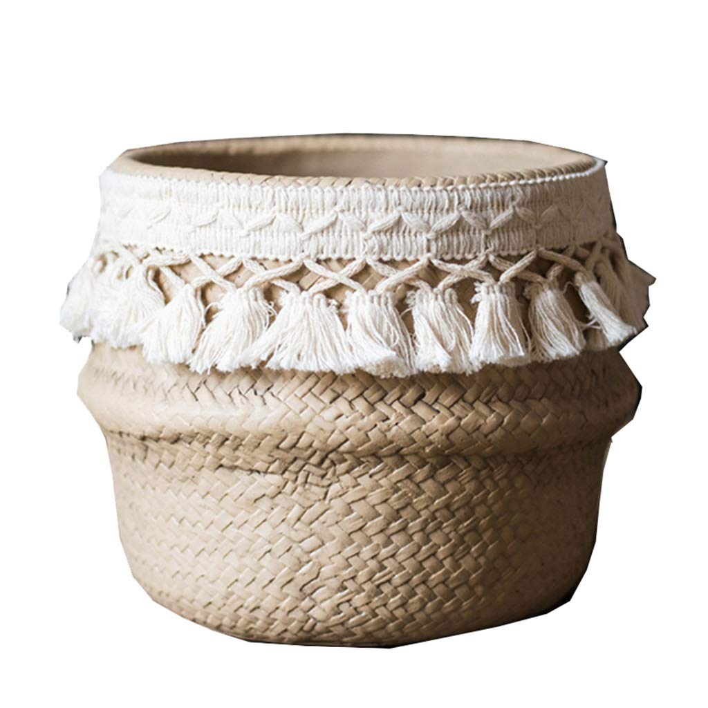 Unique Concrete Imitation Rattan Planter Pots with Tassel Decoration - 6.5