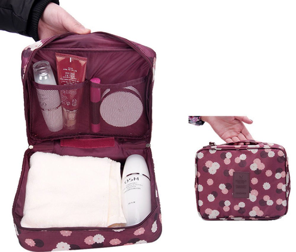 Portable Waterproof Cosmetic Bag for Women - Travel Makeup Organizer with Brush Holder, Toiletry Case for Brushes, Wash Essentials & Beauty Tools - Perfect for Vacation, Gym, Business Trips & Daily Use