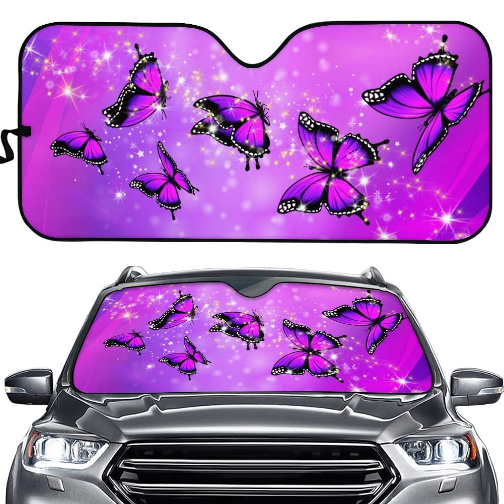 JoyLamoria Purple Butterfly Car Sun Visor - UV Protection Front Window Cover for Cars, Keeps Vehicle Cool & Stylish | Perfect for Summer Parking, Road Trips & Interior Protection