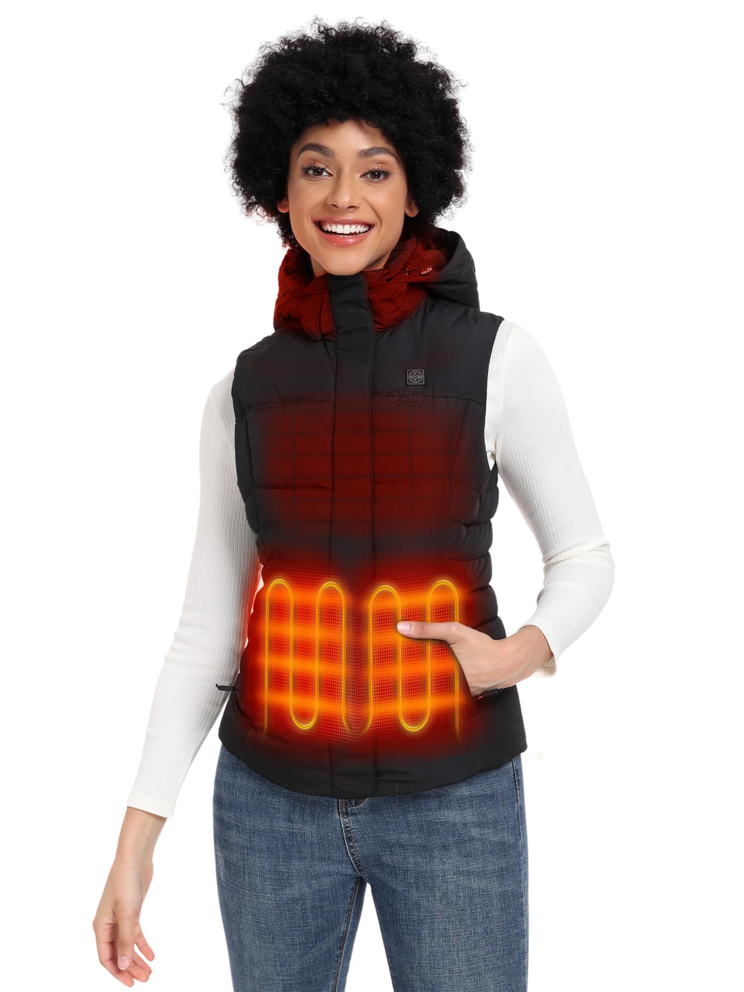 ORORO Women's Heated Down Vest with Detachable Hood - 800 Fill Power, Battery-Powered Heating Jacket for Winter Outdoor Activities (Hiking, Skiing, Camping) - Charger Not Included