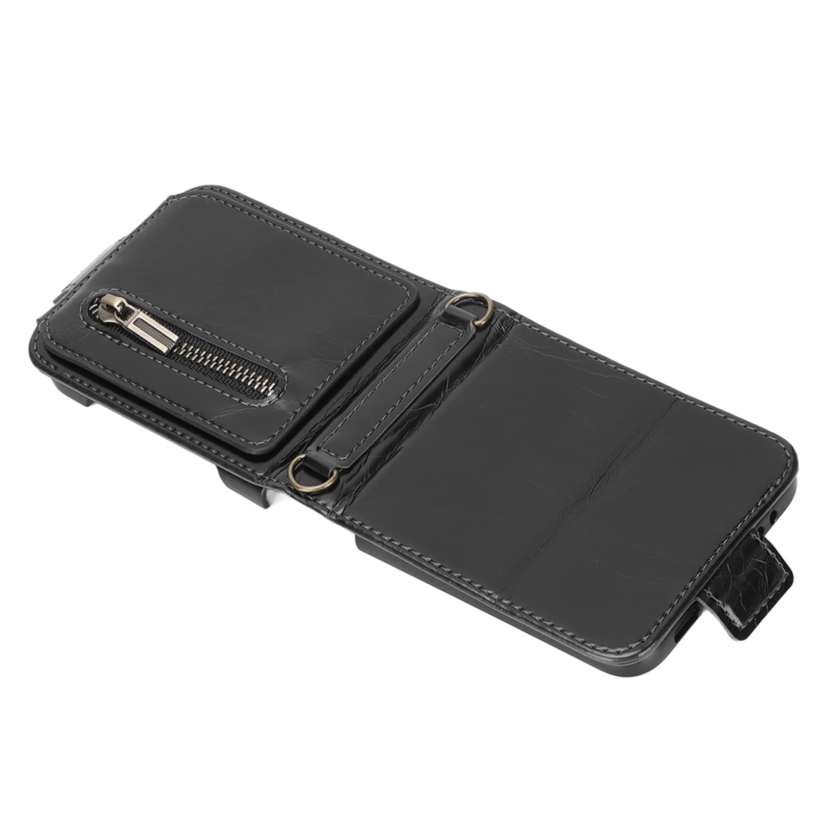 Premium Leather Phone Wallet Case with Card Slot - Dustproof & Wearproof Folding Design, Soft Texture & Comfortable Grip for iPhone & Samsung (Black) - Perfect for Daily Use, Travel & Hands-Free Convenience