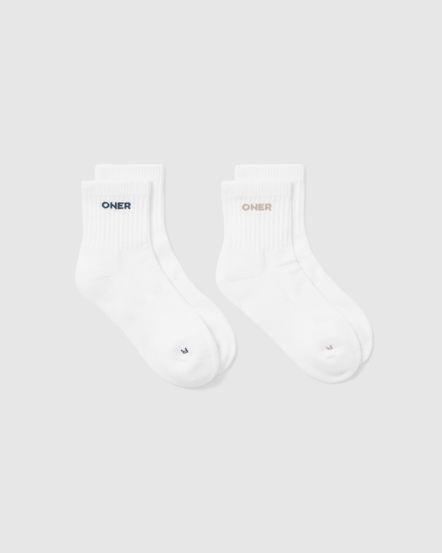Premium 2-Pack Mid Crew Socks for Men & Women - Soft Cotton Blend in White/Mushroom Brown/Oil Blue - Comfortable Everyday Wear for Work, Sports & Casual Outfits