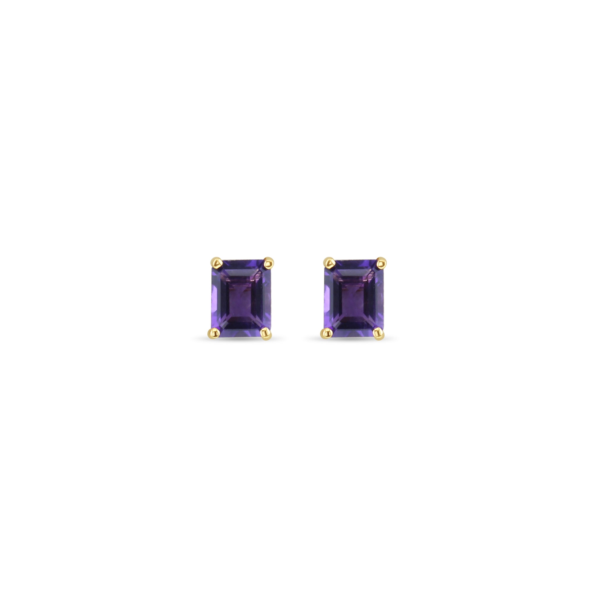 Amethyst Emerald Cut Stud Earrings for Women - 14K Gold Plated Dainty Gemstone Jewelry - Perfect for Wedding, Party & Everyday Wear
