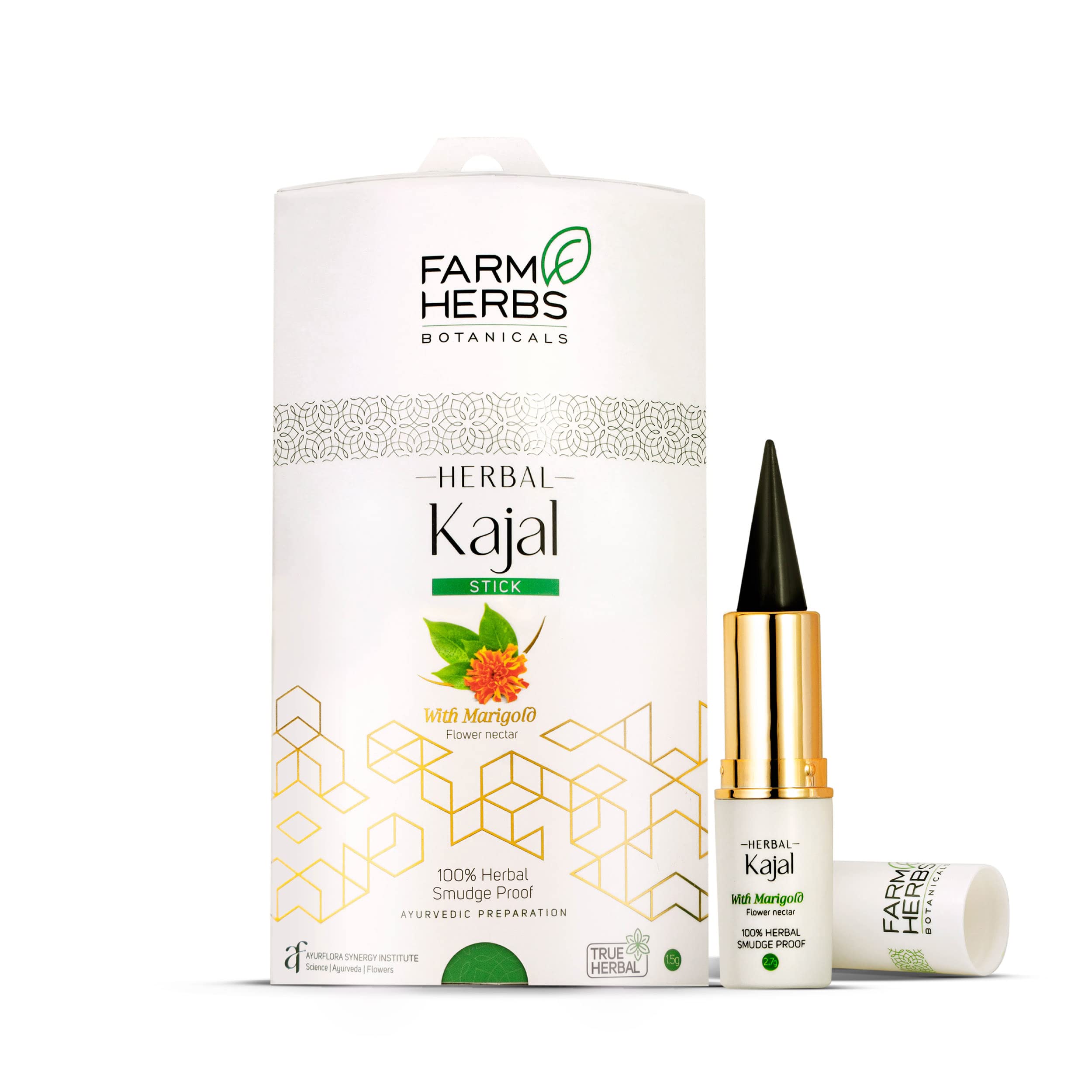 Farmherbs 100% Natural Herbal Kajal Stick for Adults - Lead-Free, Chemical-Free, Smudgeproof Black Eyeliner | Made with Olive Wax | Safe for Sensitive Eyes | Perfect for Daily Makeup & Special Occasions