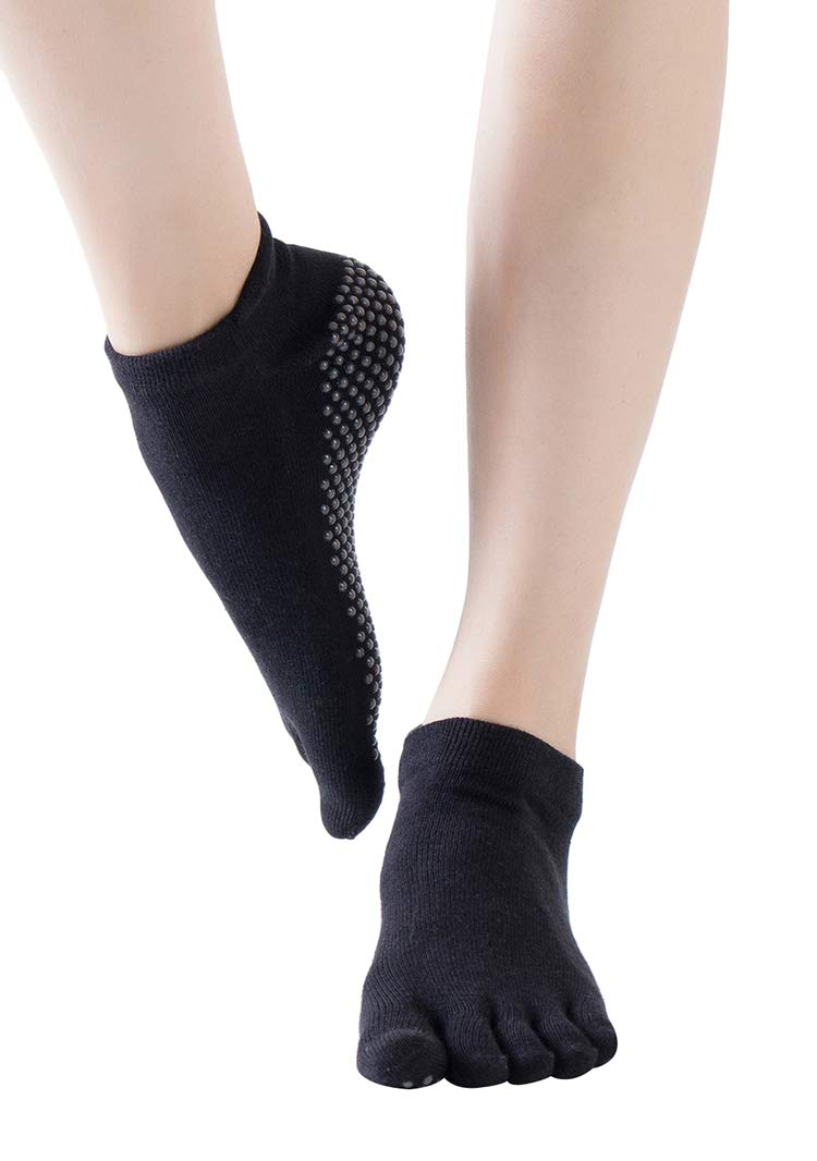 BOFETA Women's 5-Toe Athletic Socks - 4 Pairs Non-Slip Cushioned Ankle Socks for Yoga, Running, Gym & Workout - Breathable Compression Socks for Women