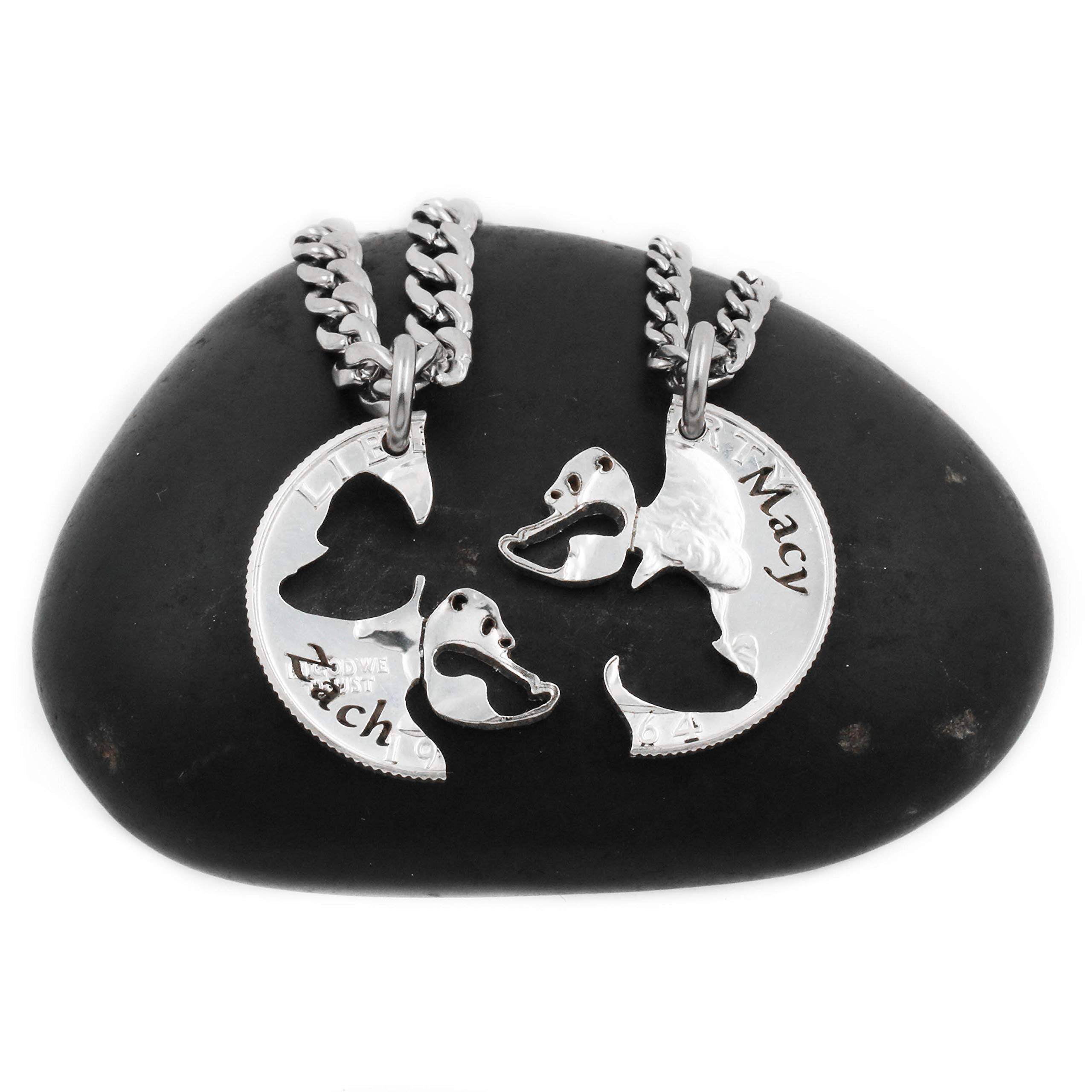 Personalized Panda Bear Jewelry with Names Engraved - Unique Hand Cut Coin Necklace for Him or Her | Romantic Gifts, Anniversary Present, Birthday Keepsake