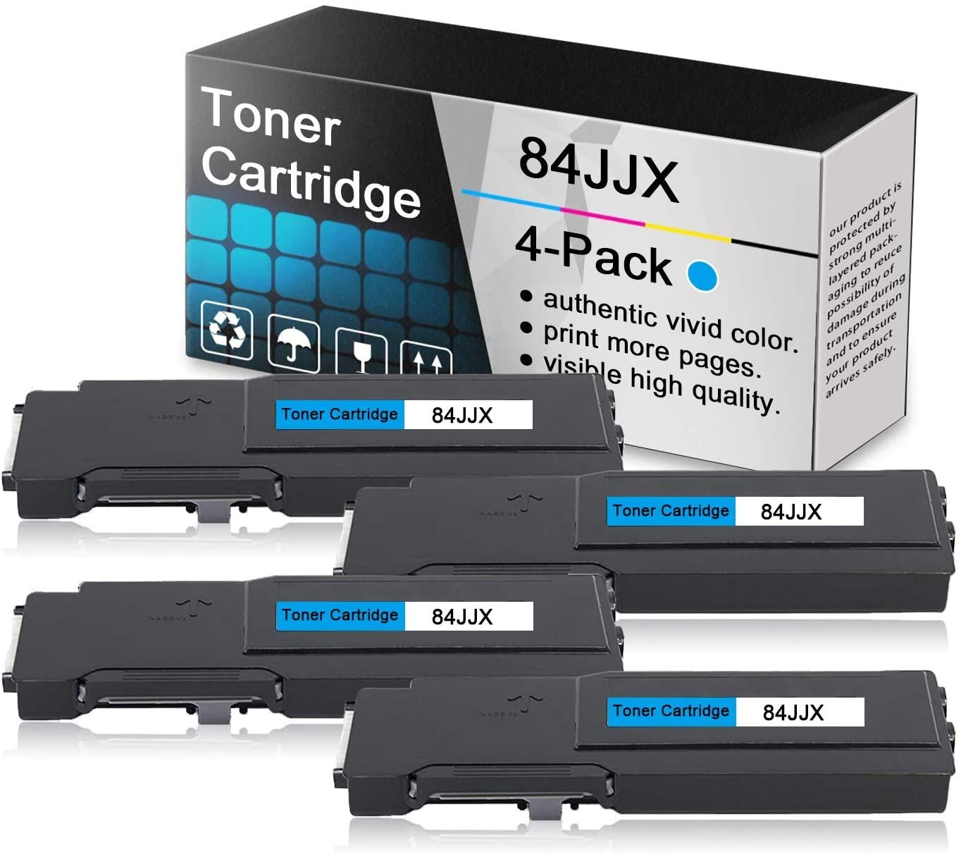 4 Pack Cyan Toner Cartridge 84JJX - Compatible Replacement for Dell C3760, C3760dn, C3760n, C3765dnf Printers | High-Quality Printing for Office Documents, Reports & Presentations