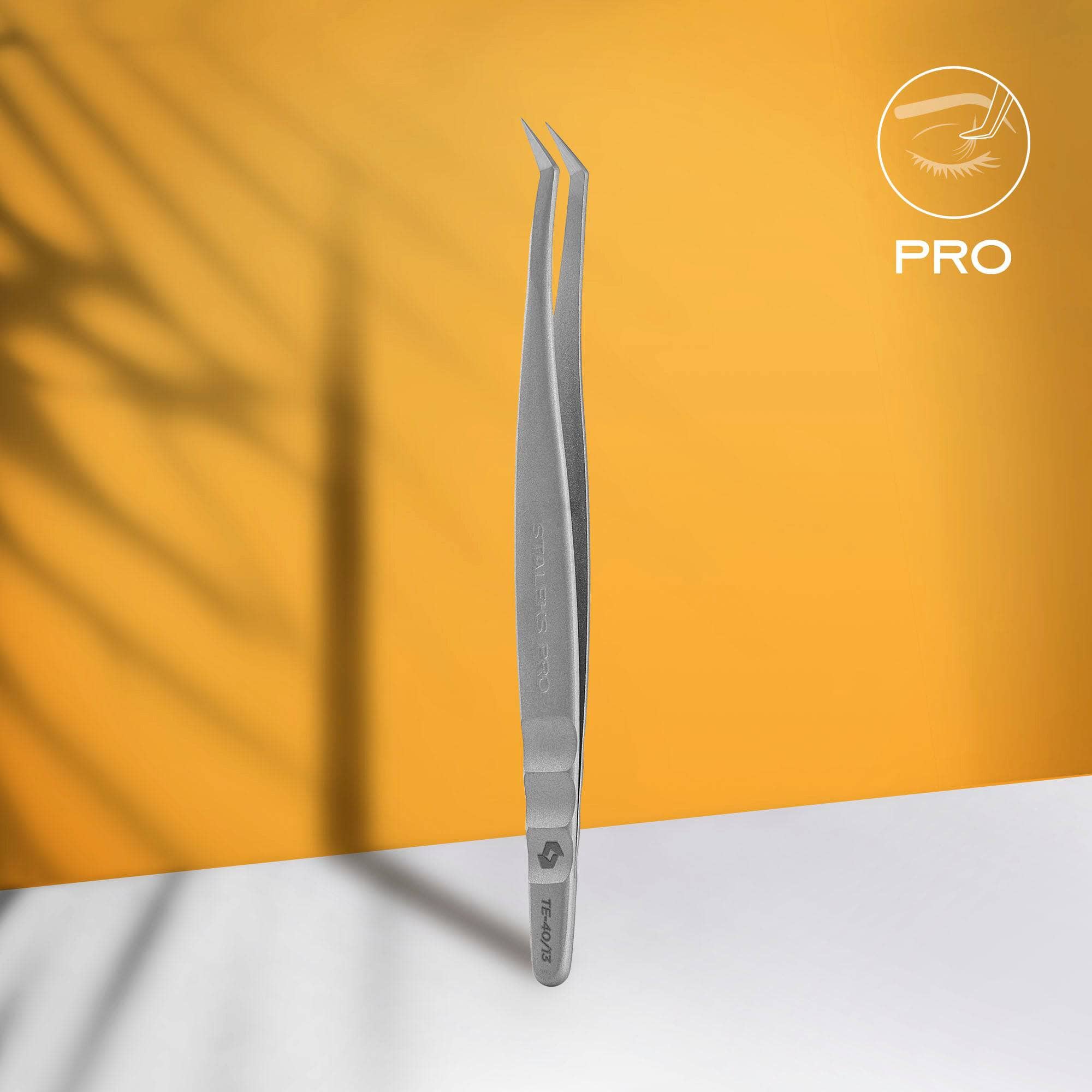 Professional Eyelash Tweezers EXPERT 40 TYPE 13 - L-Shaped 40mm Precision Eyelash Extension Tools for Salon & Home Use - Perfect for Lash Artists & DIY Beauty