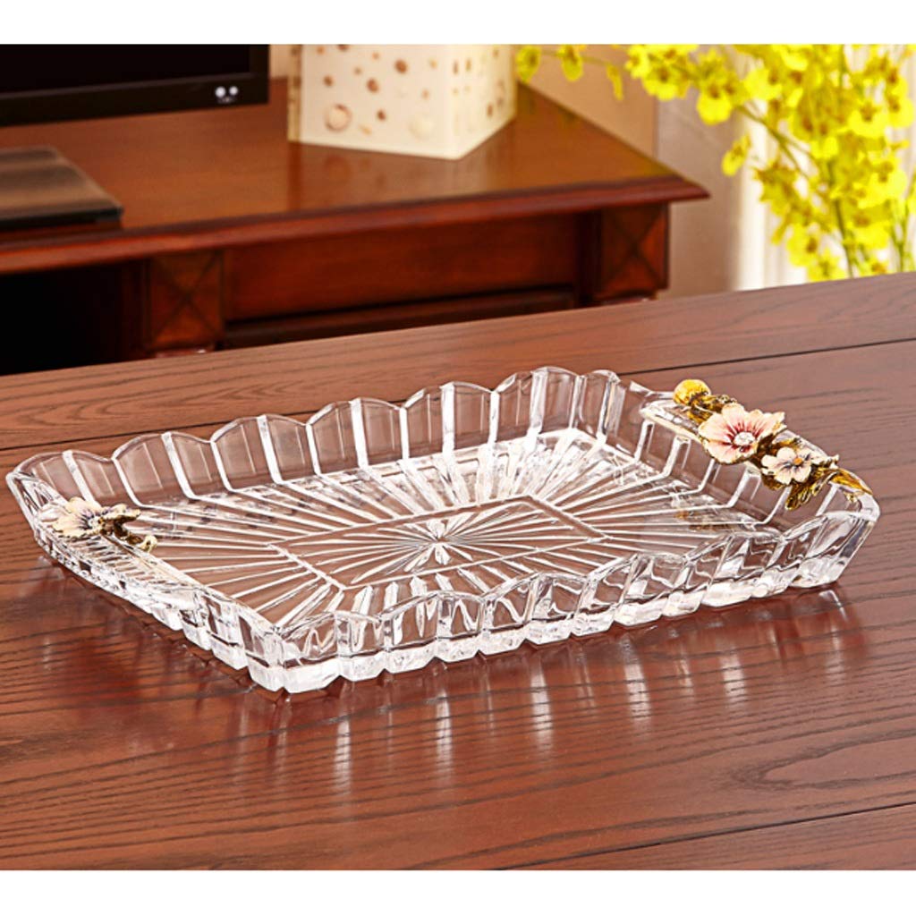 SHUUY Daisy Enamel Tray - Rectangular Glass Fruit Plate & Serving Platter for Coffee Table, Living Room, Kitchen | Perfect for Displaying Fruits, Snacks, Cups & Dishes | Elegant Home Decor & Party Serving Tray