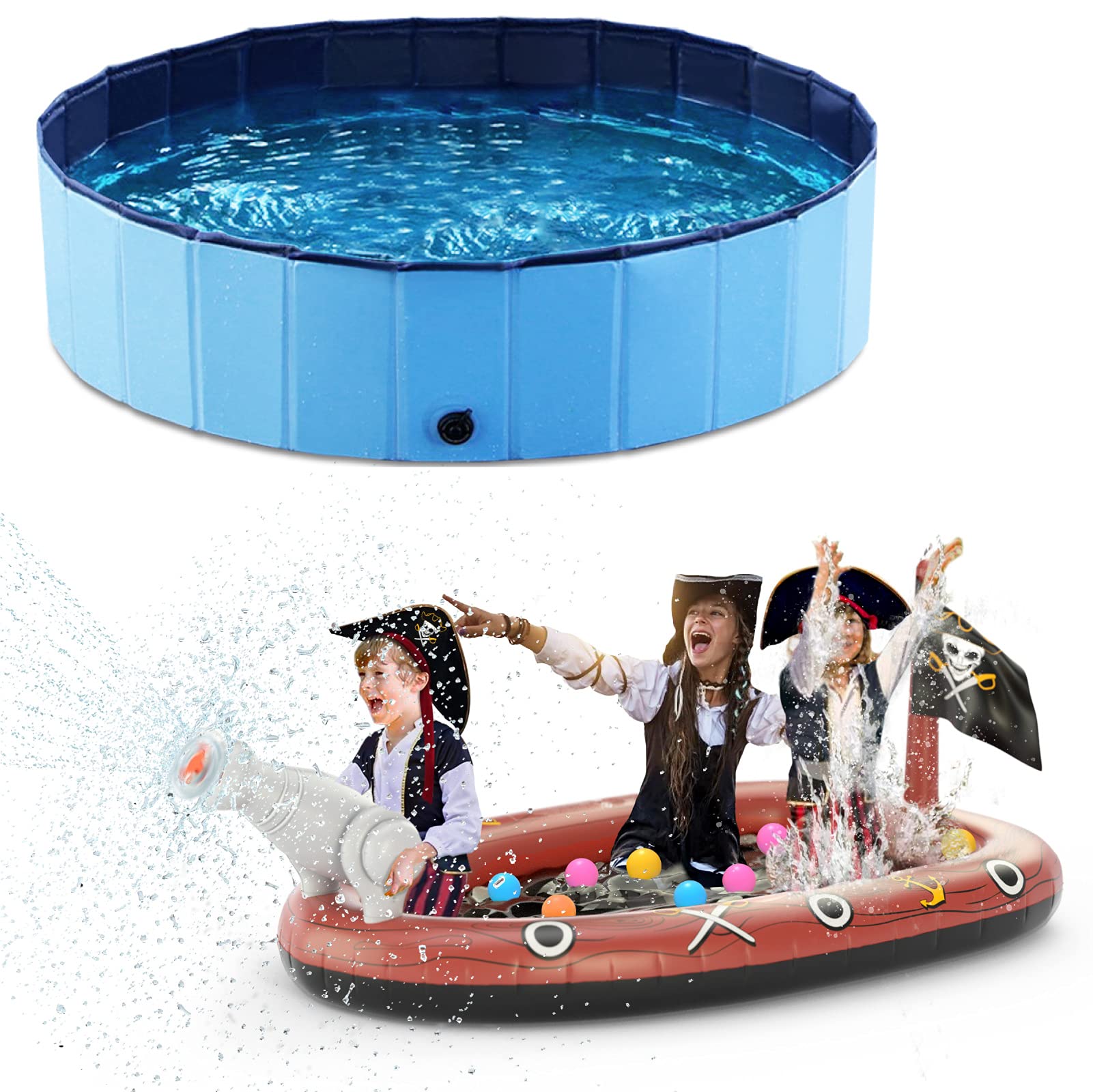Jasonwell Foldable Dog Bath Pool - Collapsible Pet Pool for Dogs & Inflatable Kiddie Pool with Sprinkler | Splash Pad for Kids & Toddlers | Outdoor Water Play for Pets & Children in Backyard, Garden or Patio