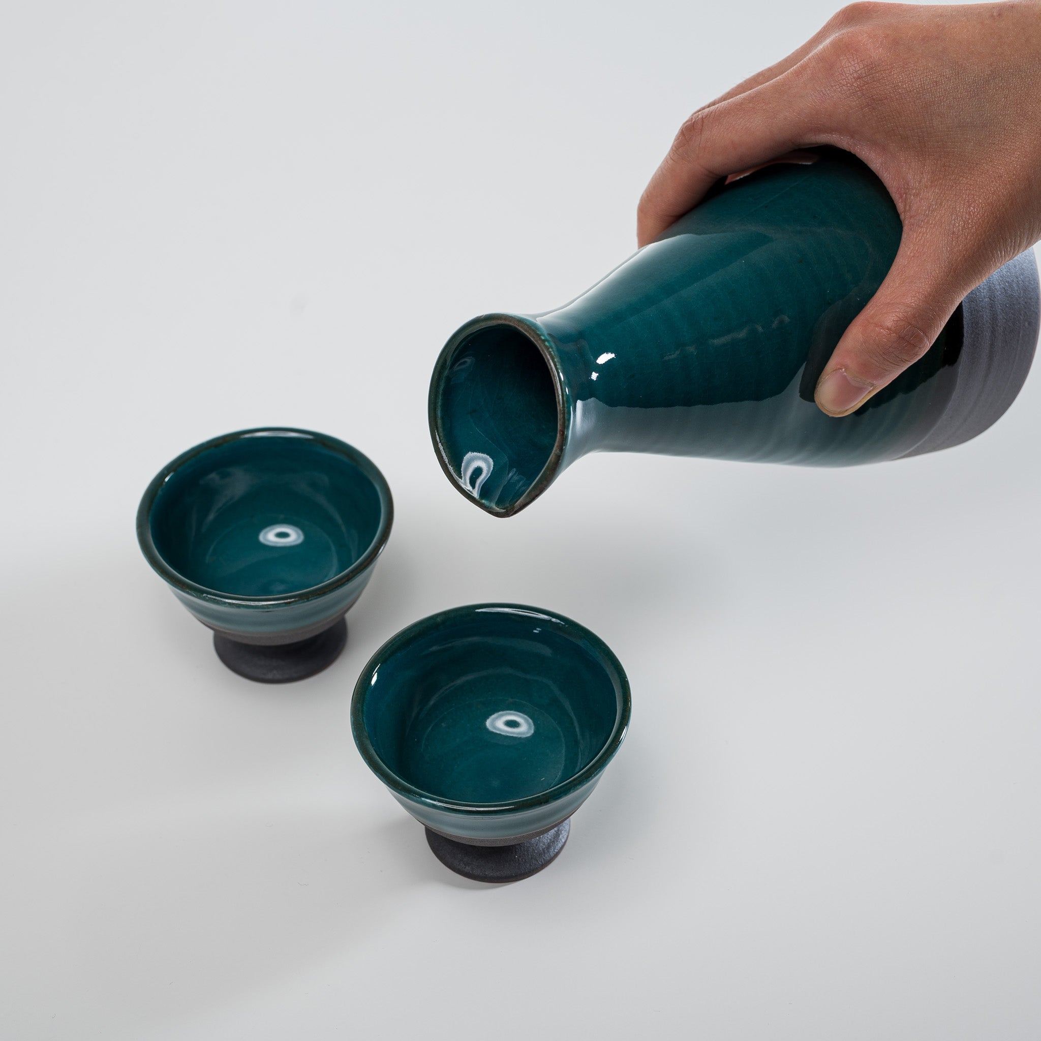 Handcrafted Mino Ware Pottery Sake Set - Deep Sea Green by Yamai Ito | Traditional Japanese Ceramic Drinking Vessels for Sake, Tea & Home Decor | Perfect for Gifts, Japanese Tea Ceremonies & Asian-Inspired Dining