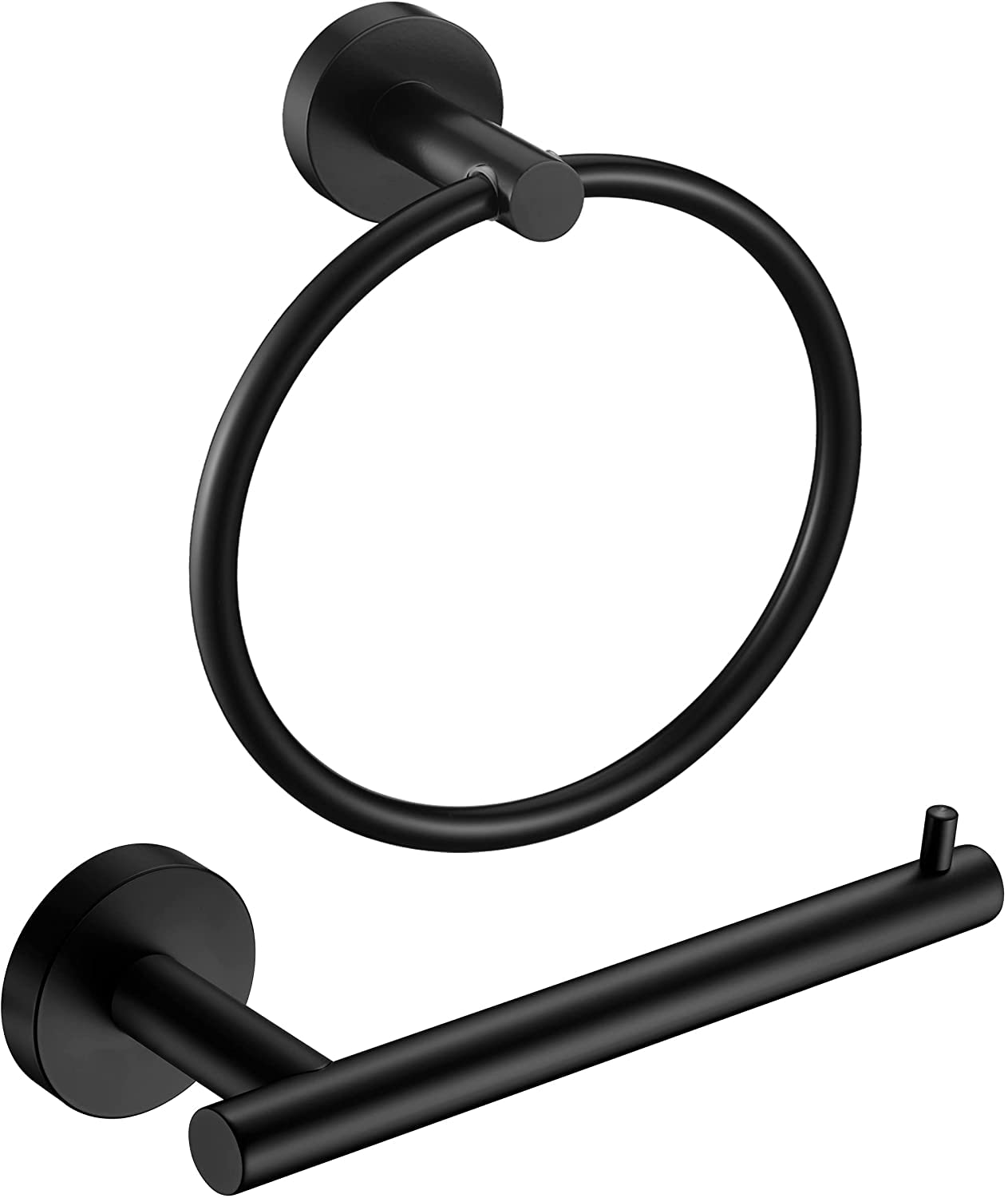 Premium Brushed Nickel 2-Piece Bathroom Hardware Set - SUS 304 Stainless Steel Wall Mounted Hand Towel Ring & Toilet Paper Holder in Matte Black - Perfect for Modern Bathrooms & Powder Rooms