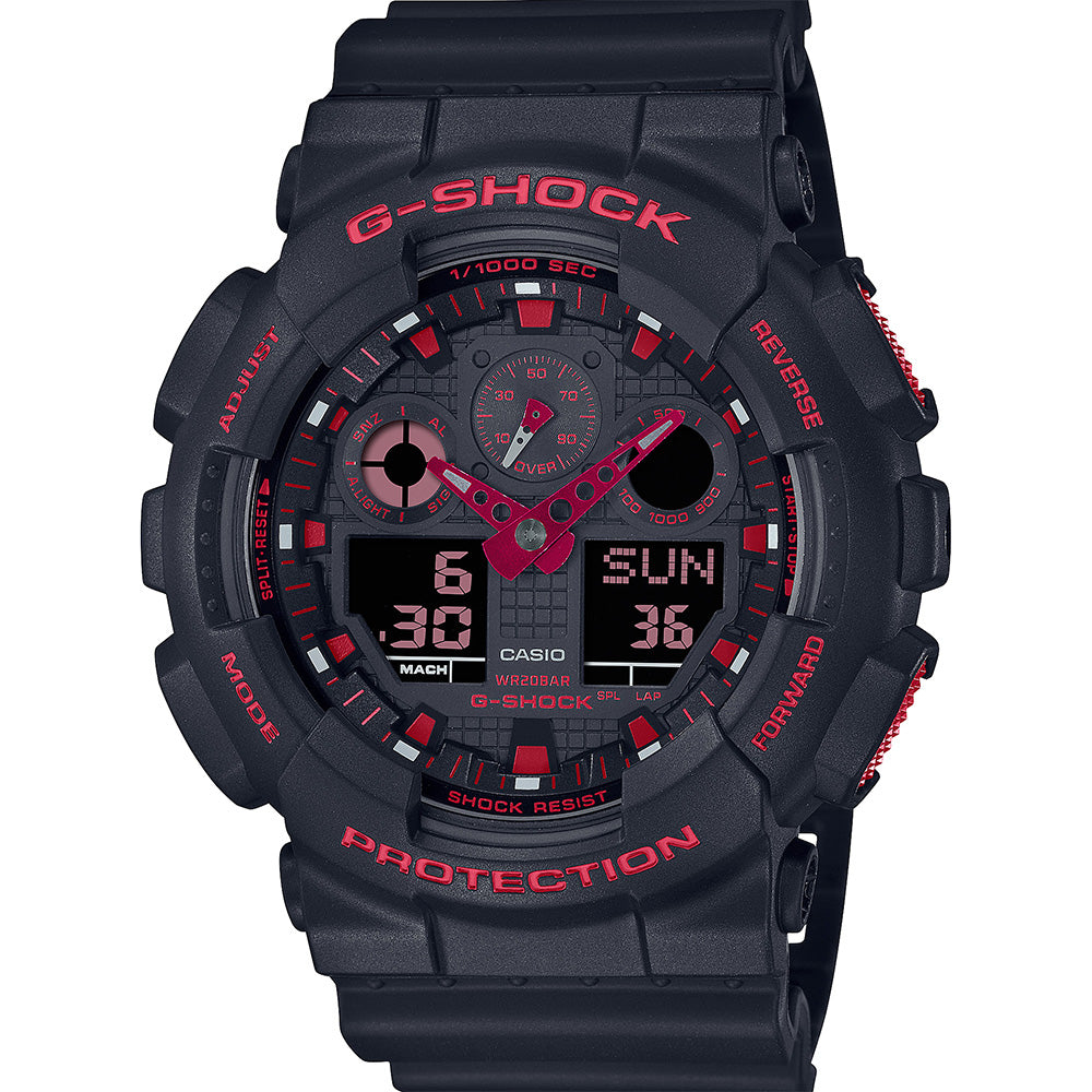 G Shock GA100BNR 1A Digital Analog Watch - Ignite Red Color, Shock Resistant, Waterproof 200M - Perfect for Outdoor Sports, Hiking, and Extreme Activities