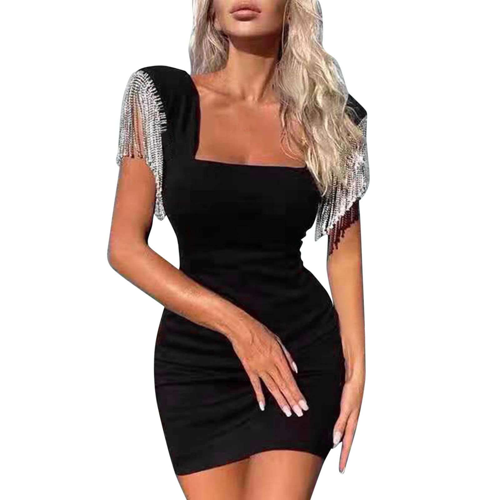 Elegant Black Funeral Dress for Women - Solid Diamond Waist Midi Sleeveless Cocktail Dress in Black & Red | Perfect for Memorial Services, Formal Events & Evening Parties
