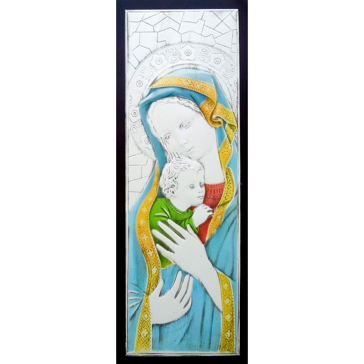 Religious Catholic Wall Decor - Blue Aluminum Madonna and Child Figurine for Home, Church & Office | Sacred Gift for Baptism, First Communion & Christian Devotion