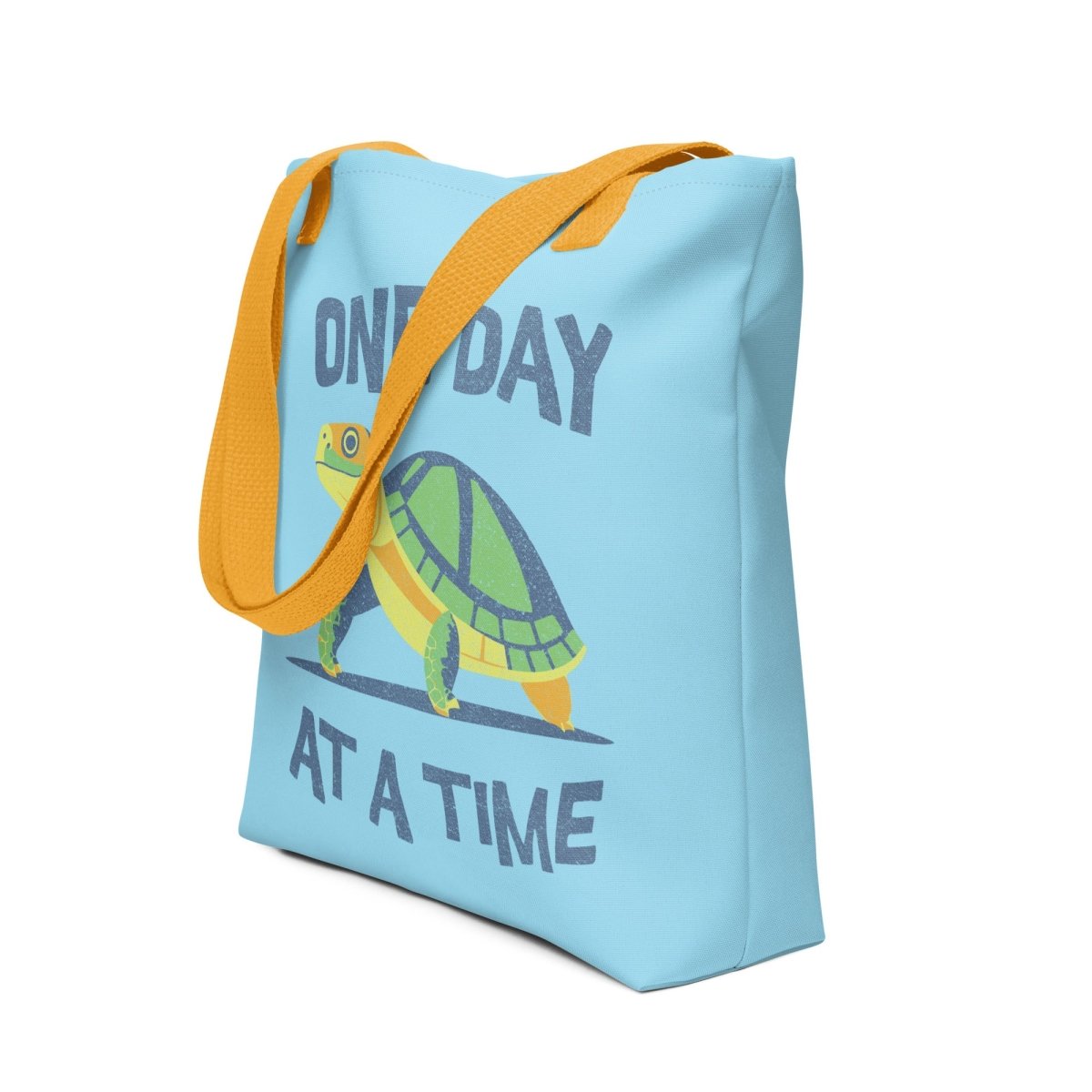 One Day at a Time Turtle Tote Bag - Cute Motivational Canvas Shoulder Bag for Women - Perfect for Beach, Shopping & Daily Use