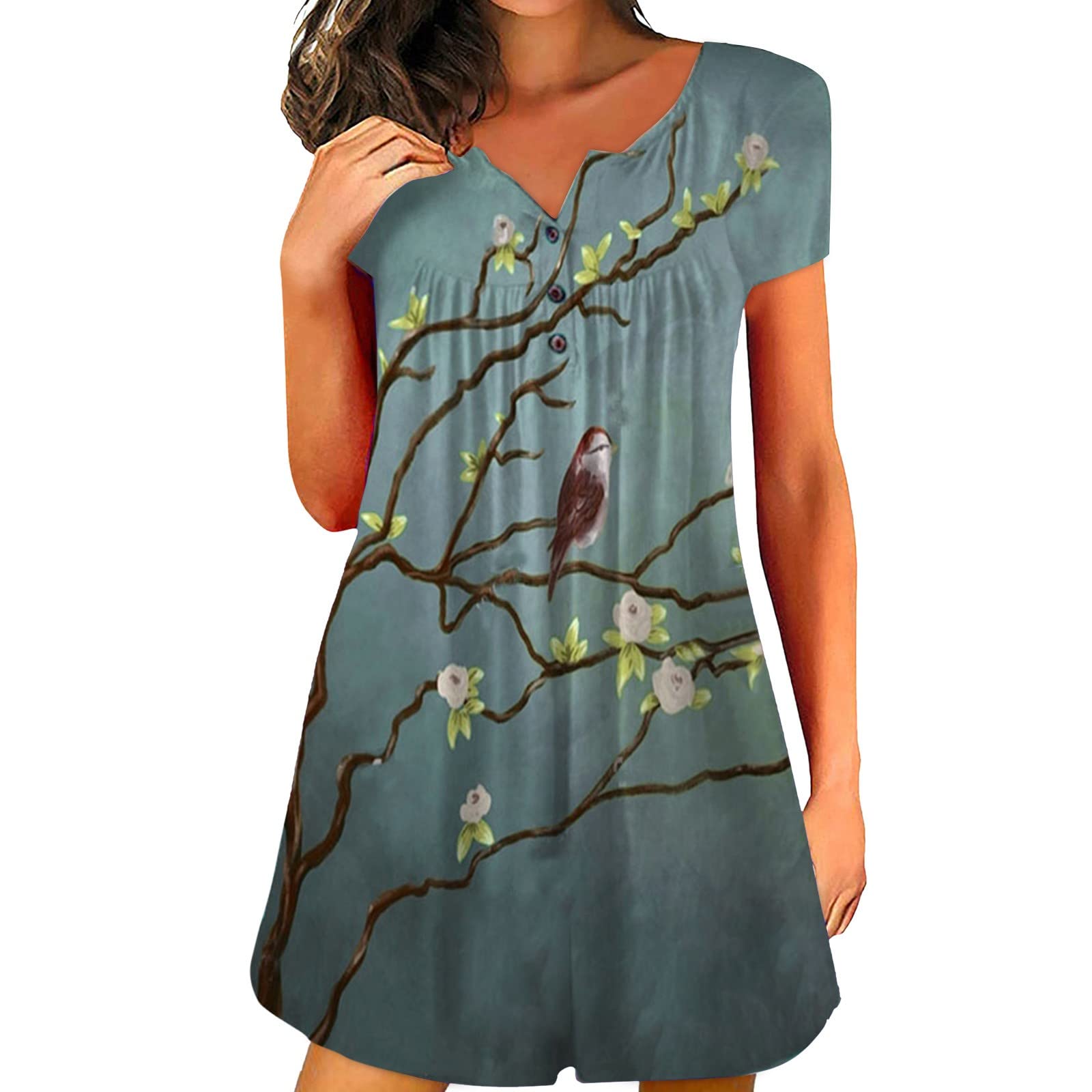Women's Summer Casual Dress - Short Sleeve V-Neck Loose Fit Comfortable Sexy Flowy Dress for Women | Perfect for Beach Vacation, Date Night & Everyday Wear