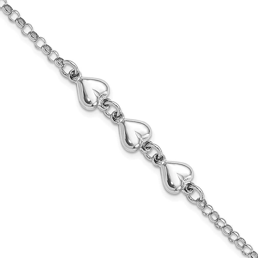 925 Sterling Silver Triple Heart Charm Bracelet - 7 Inch Love Bracelet for Women, Dainty Heart Jewelry Gift for Her - Perfect for Valentine's Day, Anniversary & Romantic Occasions
