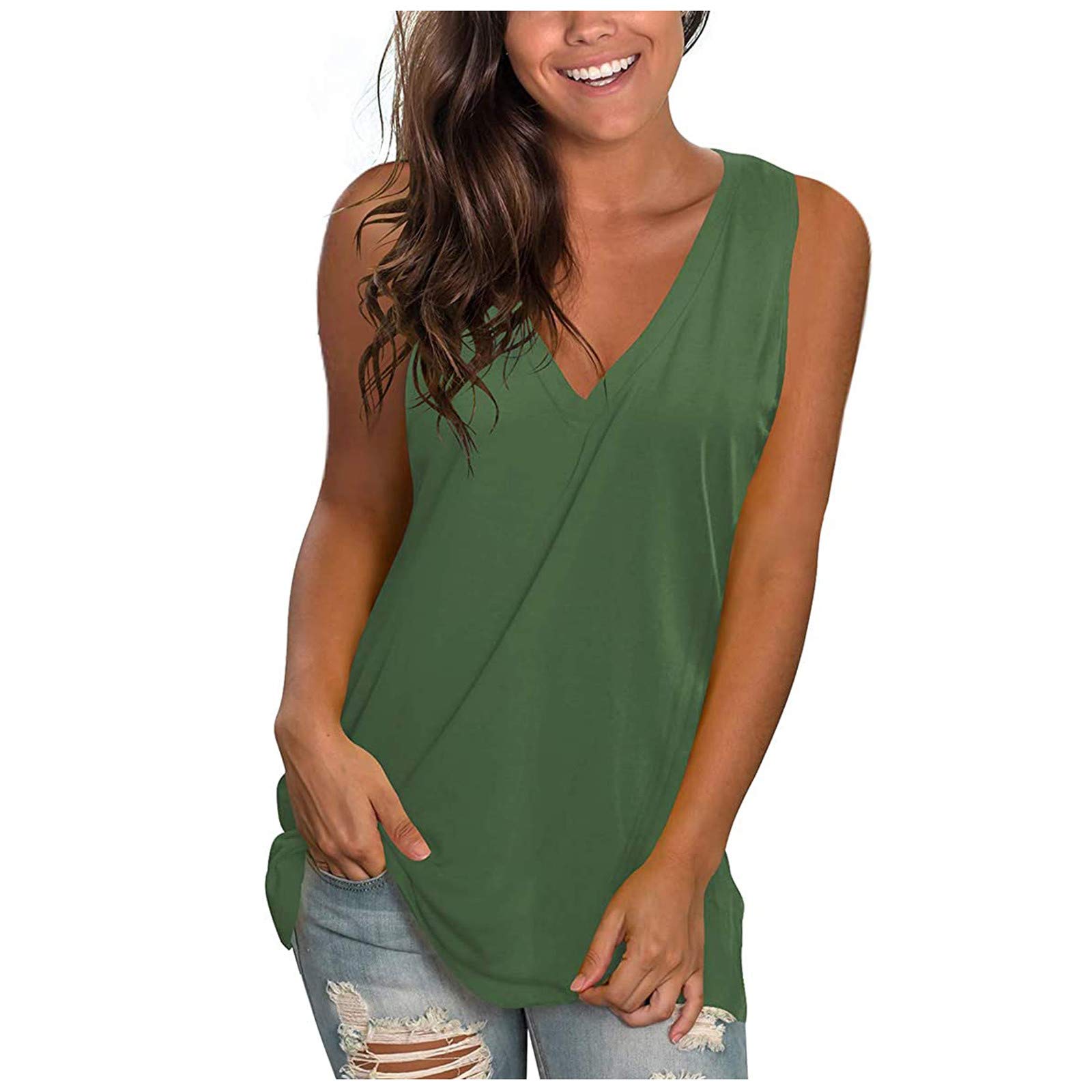 ZASUN Women's Sleeveless V-Neck Tank Tops - Summer Casual Solid Color Blouses & Plus Size T-Shirts | Perfect for Beach, Gym, Yoga & Everyday Wear