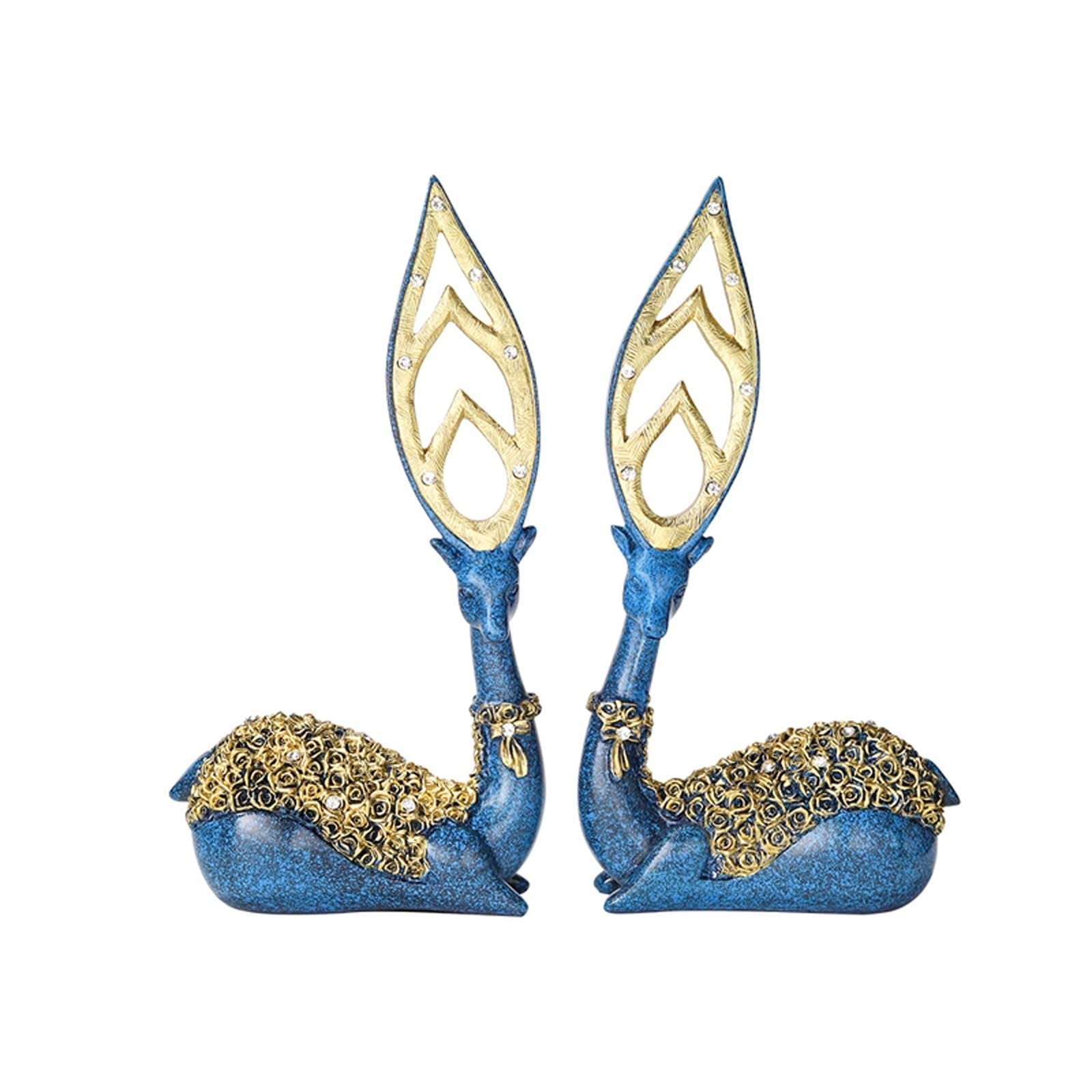 2pcs Blue Reindeer Resin Statue - Lucky Deer Sculpture Home Decor for Desktop, Living Room, Office | Christmas Ornaments, Housewarming Gifts, Festive Decorative Crafts | Perfect for Holiday Decorations, Winter Themed Parties & Cozy Home Accents