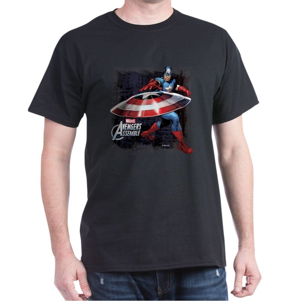 Captain America with Shield Dark T-Shirt | Marvel Graphic Tee | Superhero Apparel for Men & Women | Perfect for Cosplay, Comic Con & Casual Wear