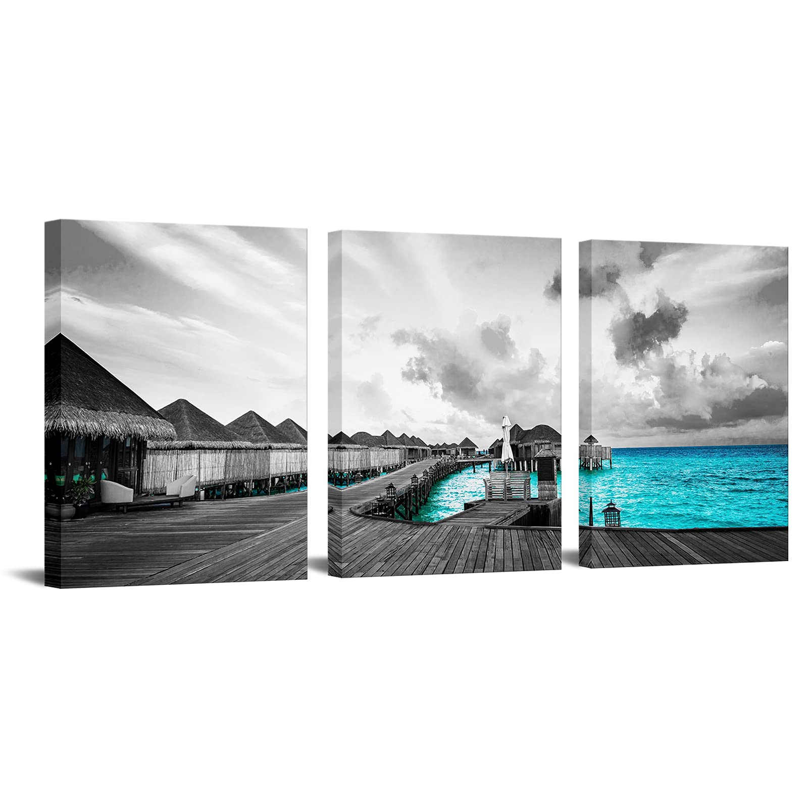 Turquoise Maldives Ocean Canvas Prints - Modern Seascape Wall Art for Bedroom & Bathroom Decor