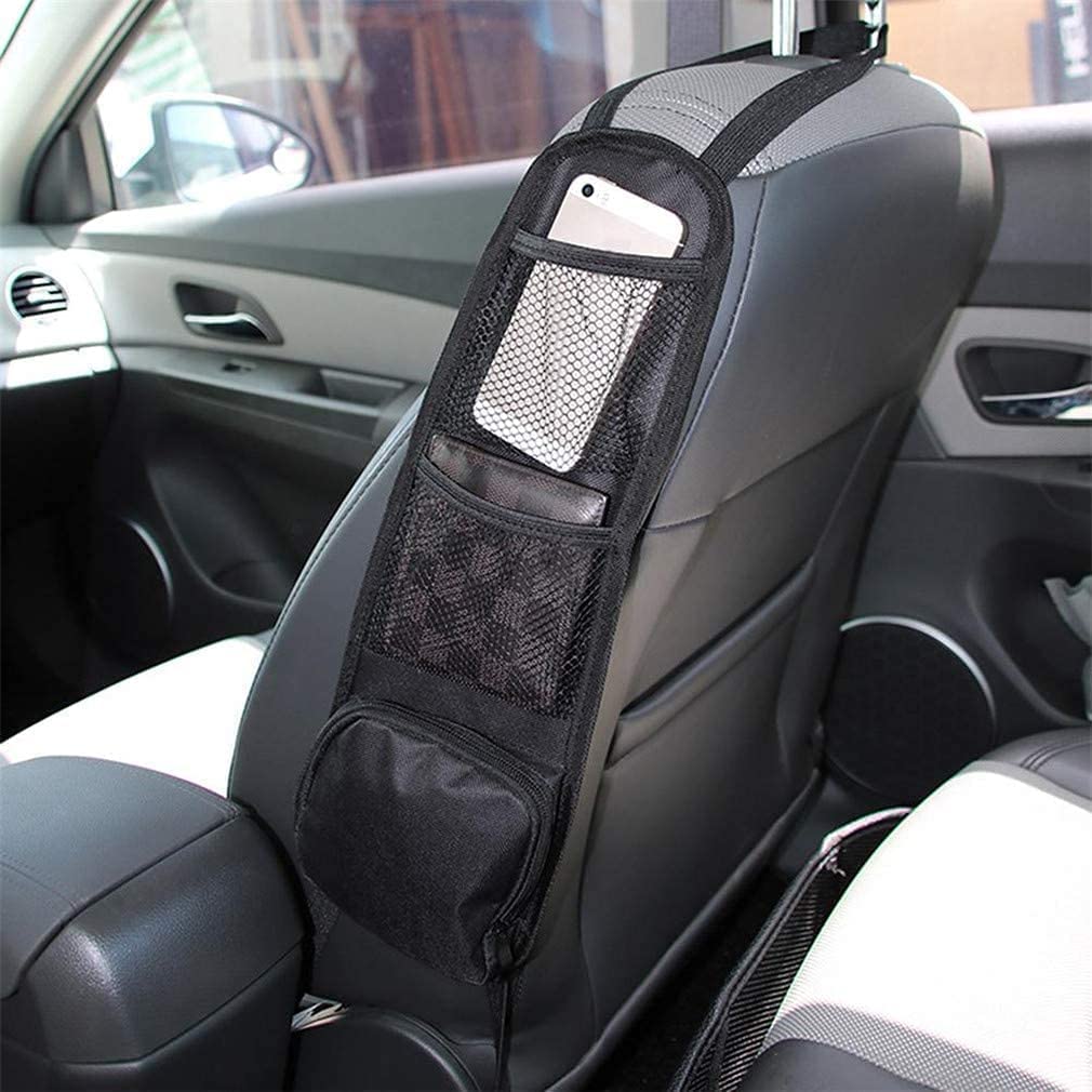 Car Seat Side Organizer - Auto Seat Storage Hanging Bag with Multi-Pocket Drink Holder & Mesh Phone Pocket for Cars & Trucks (Black) | Perfect for Road Trips, Commuting & Family Travel