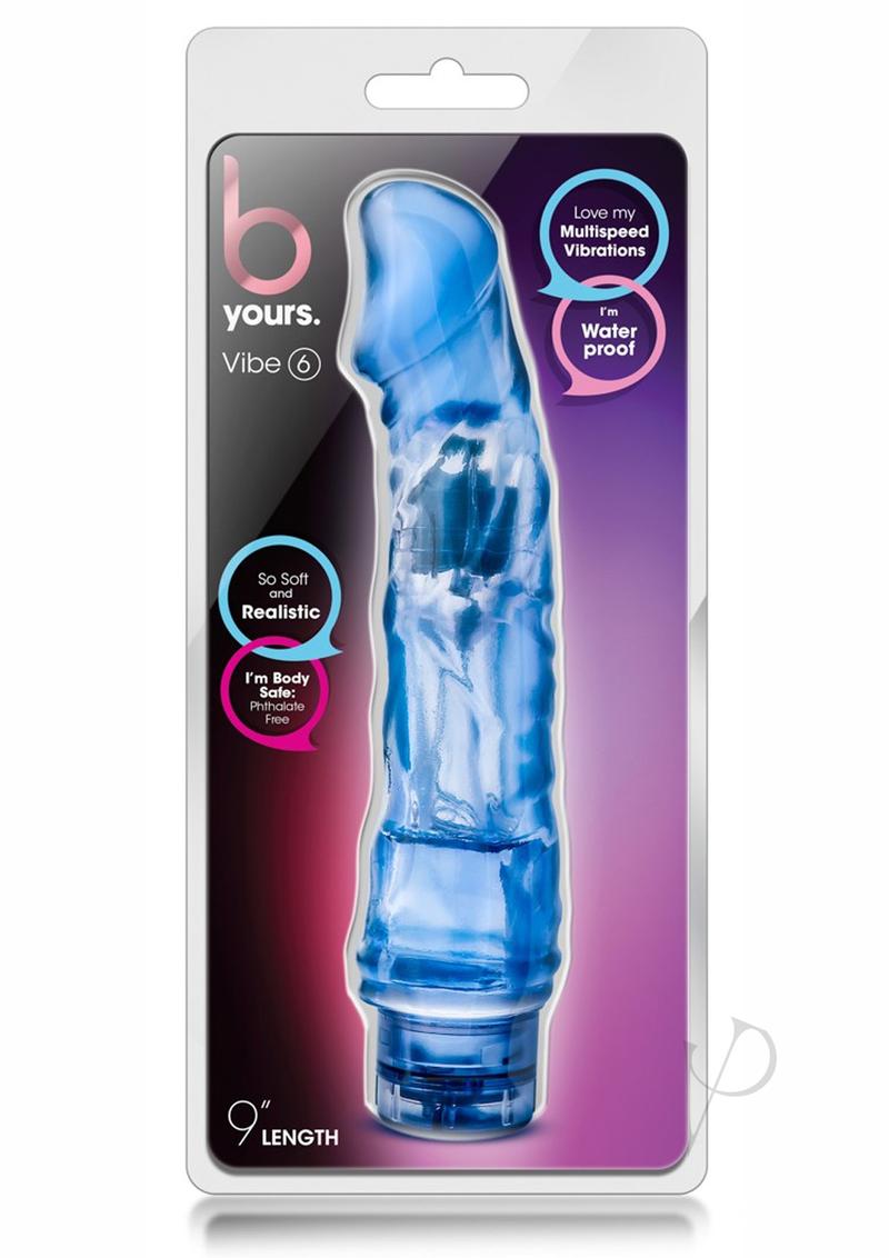 B Yours Vibe 6 Vibrating Dildo 9 Inch - Powerful 10-Speed Rechargeable Adult Toy for Women & Couples - Perfect for Solo Play & Intimate Moments - Waterproof & Body-Safe Blue Silicone