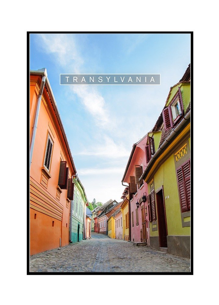 12x18 Stretched Canvas Wall Art - Medieval Transylvania Townscape with Wooden Frame | Romania Landscape Painting for Living Room, Bedroom & Office Decor