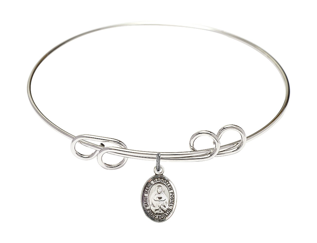 DiamondJewelryNY Double Loop Bangle Bracelet with St. Marie Magdalen Postel Charm - Elegant Religious Jewelry for Women, Perfect for Church, Weddings & Special Occasions