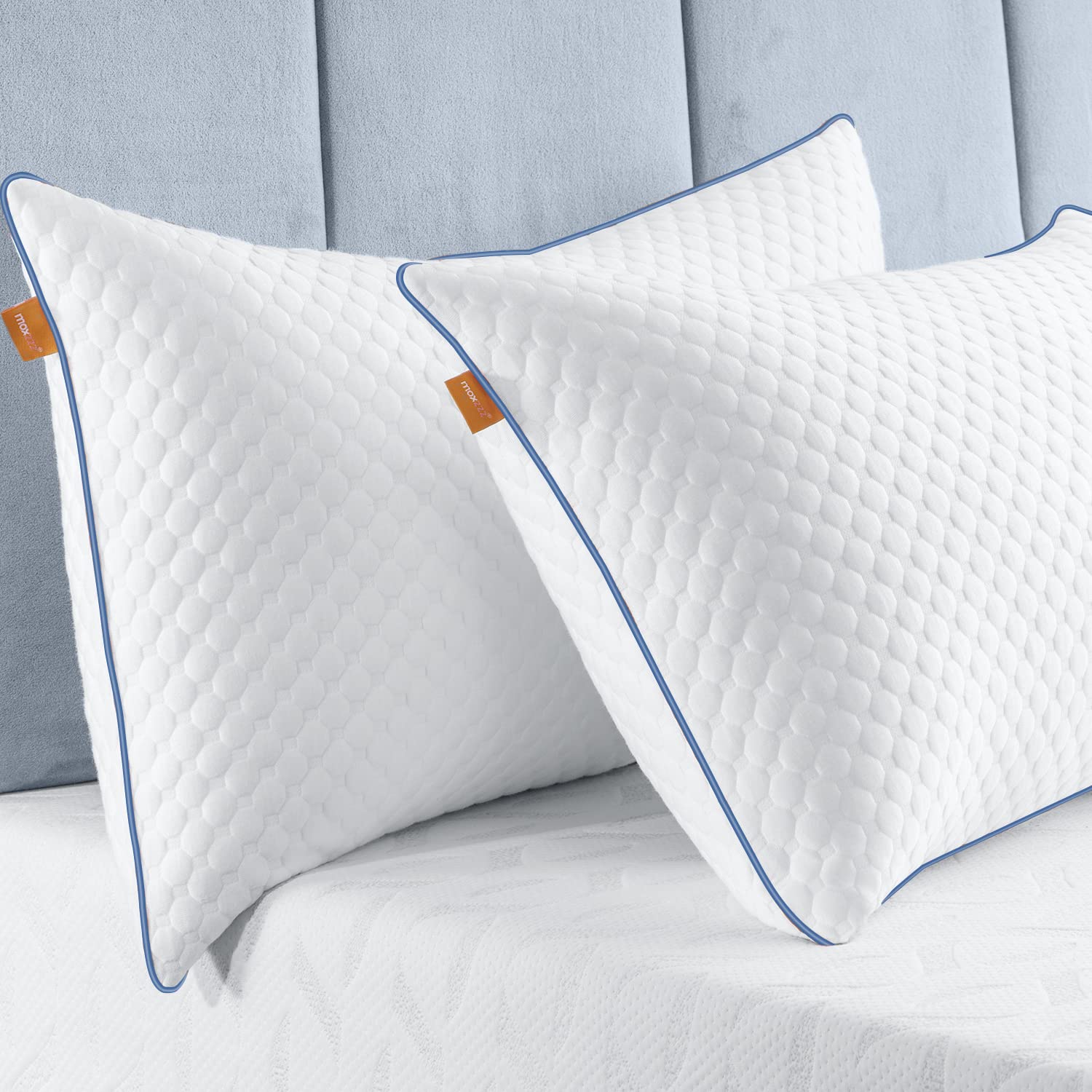 Premium Bamboo Pillows Queen Size Set of 2 - Hypoallergenic Cooling Pillows for Side, Stomach & Back Sleepers - Luxury Down Alternative with Removable Zippered Cover - Perfect for Hot Sleepers & Allergy Relief (Home, Office, Travel Use)