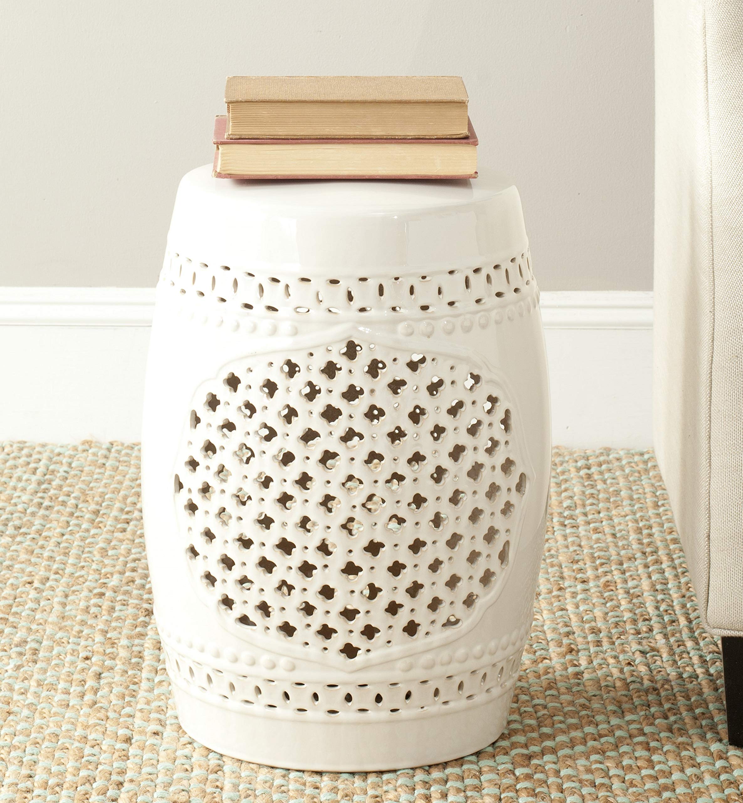 Safavieh Moroccan Quatrefoil Ceramic Decorative Garden Stool - Cream - Outdoor & Indoor Home Decor for Patio, Living Room, Bedroom, Entryway
