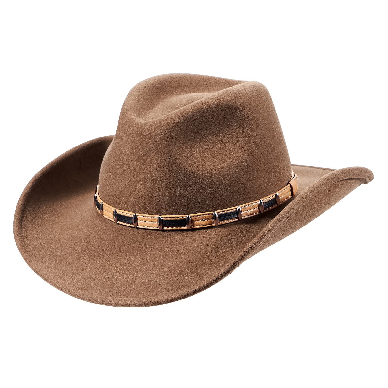 Stylish MIX BROWN 100% Wool Cowboy Hat with Wide Brim - Western Cowgirl Hat for Women & Men - Durable Felt Outback Panama Rancher Hat - Perfect for Rodeo, Country Music Festivals & Outdoor Adventures