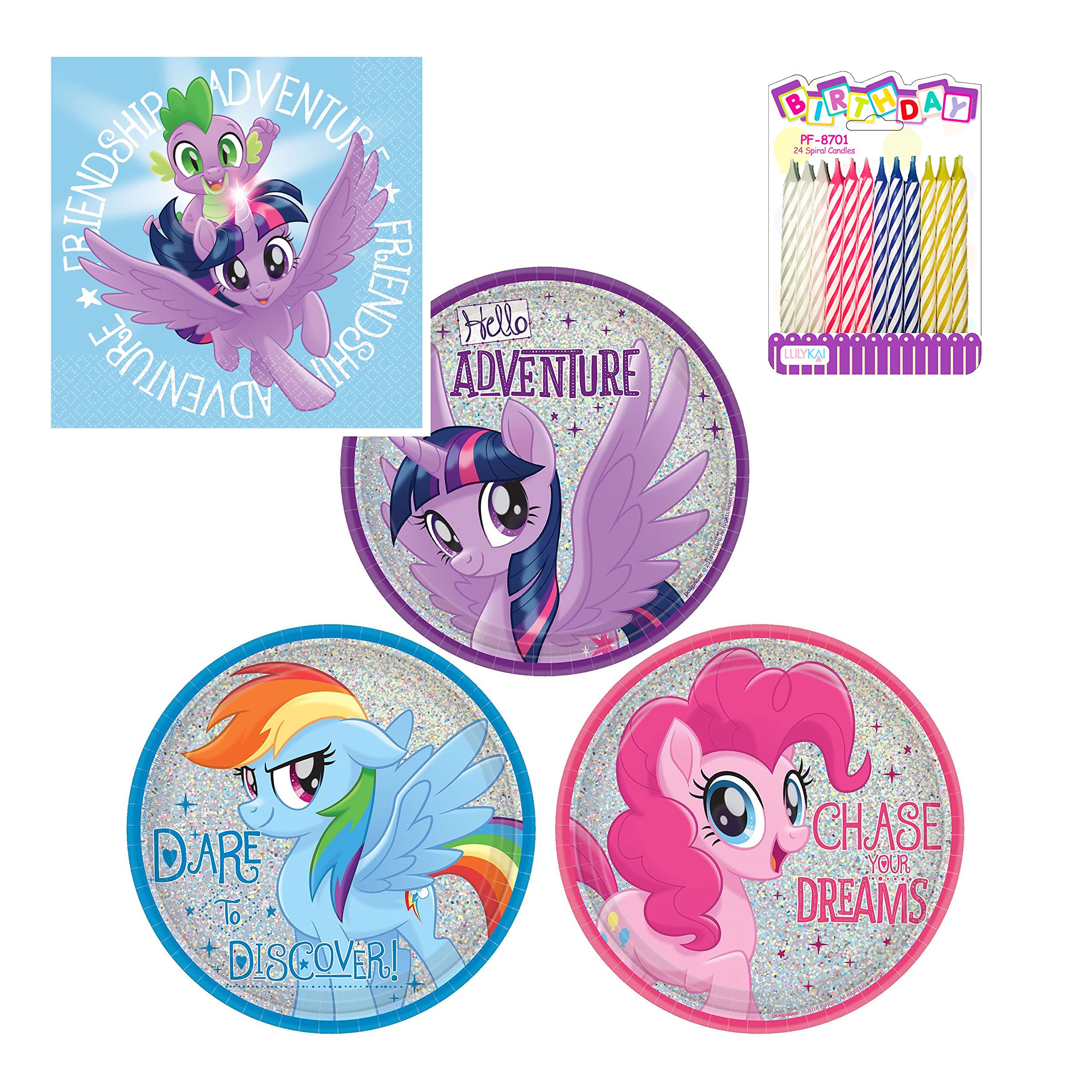 My Little Pony Friendship Adventures 16-Piece Party Supplies Set - Includes Dessert Plates, Beverage Napkins & Birthday Candles | Perfect for Kids Birthday Parties, Themed Events & Celebrations