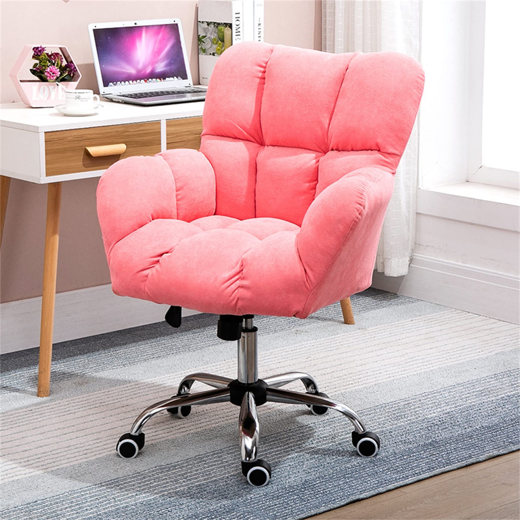 Ergonomic Home Office Chair - Adjustable Height Cotton Linen Computer Desk Chair with Mid Back Support, Modern Swivel Executive Chair for Work, Study & Gaming - Steel Base & Thick Padding for All-Day Comfort
