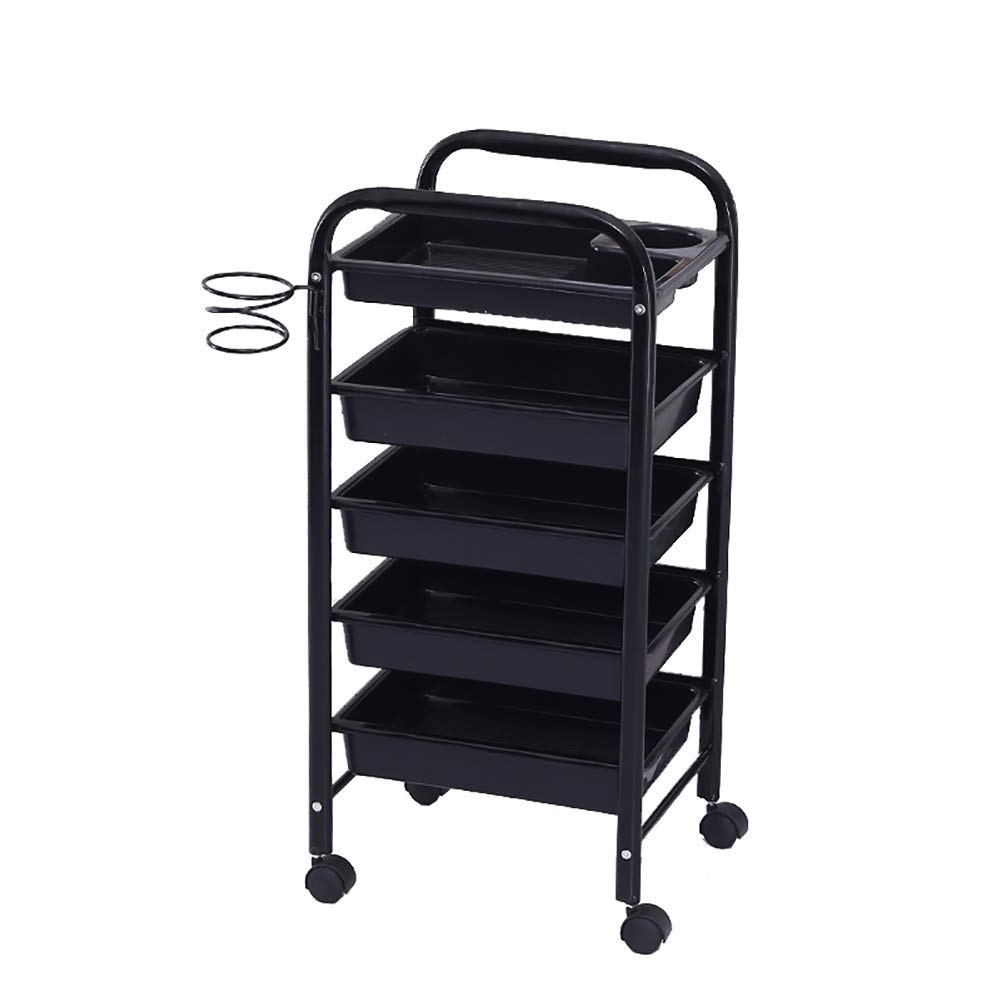 MERTNK 5-Drawer Rolling Beauty Salon Cart with Hair Dryer Holder - Black Mobile Storage Trolley for Kitchen, Spa & Salon Organization | Compact Movable Utility Cart for Hair Stylists, Makeup Artists & Home Use