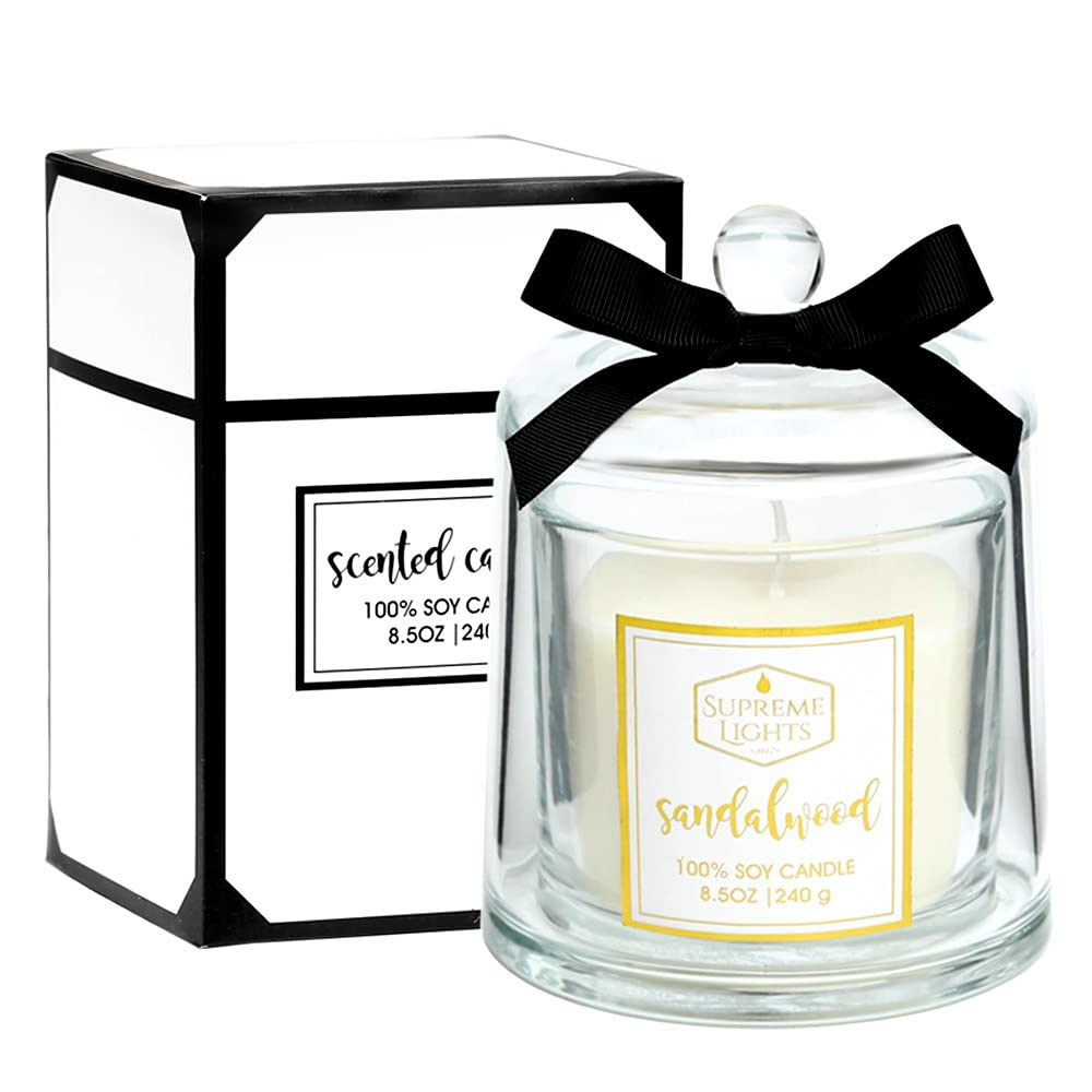 Premium Sandalwood Scented Candles - 100% Natural Soy Wax, 50-Hour Burn Time, 8.5oz Glass Jar - Perfect for Relaxation, Meditation & Home Decor - Ideal Gift for Women, Aromatherapy & Romantic Ambiance