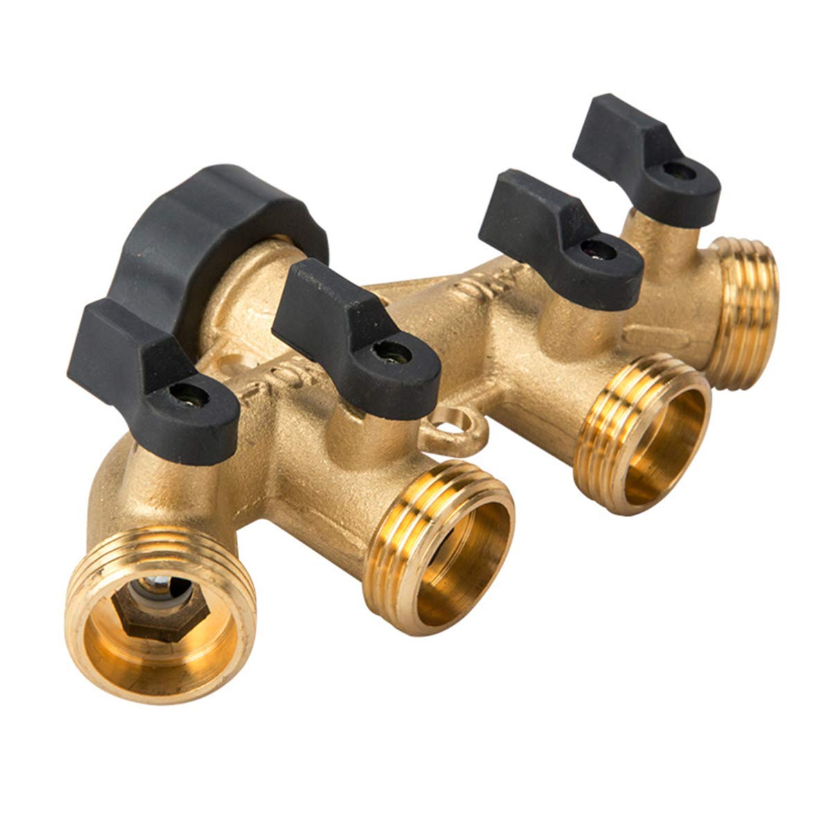 DOITOOL 4-Way Brass Hose Splitter - Heavy Duty Garden Faucet Connector with Shut Off Valve | Perfect for Outdoor Watering, Sprinkler Systems & Multiple Hose Connections